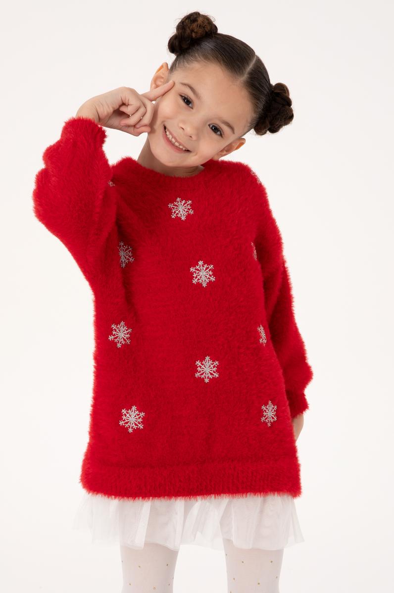 Kız Çocuk Kırmızı Triko Elbise