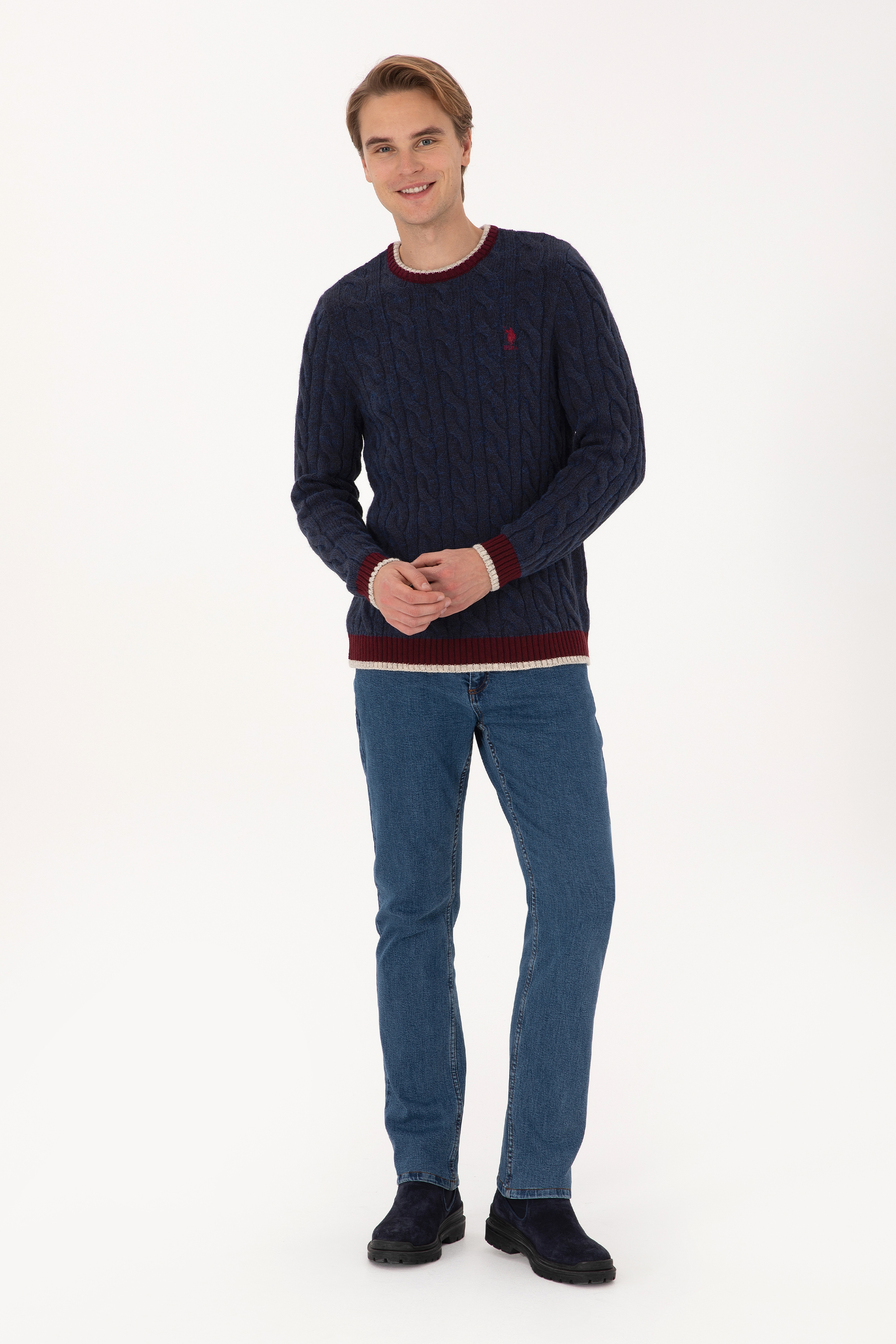 Erkek Lacivert Regular Fit Bisiklet Yaka Kazak