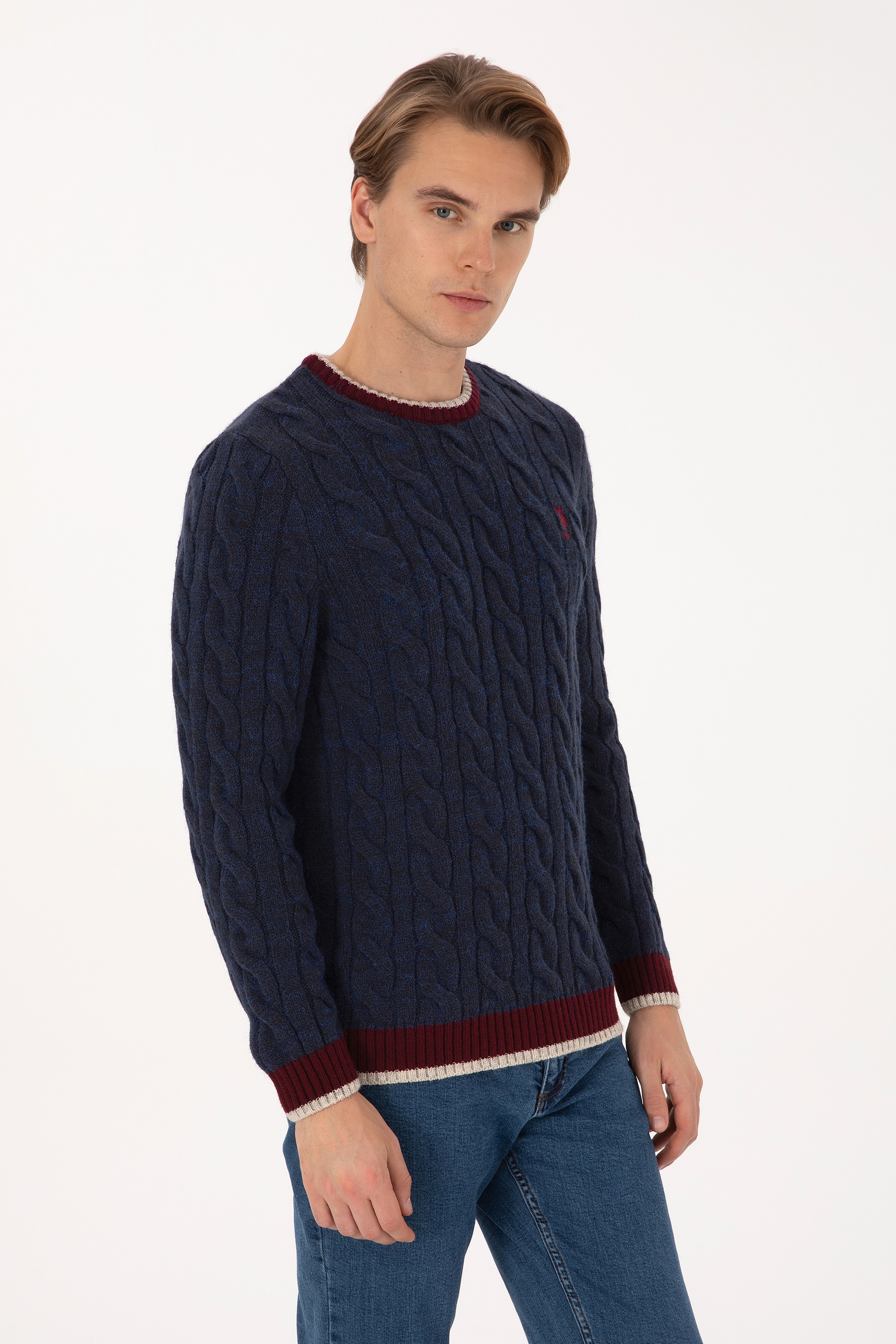 Erkek Lacivert Regular Fit Bisiklet Yaka Kazak - Image 3