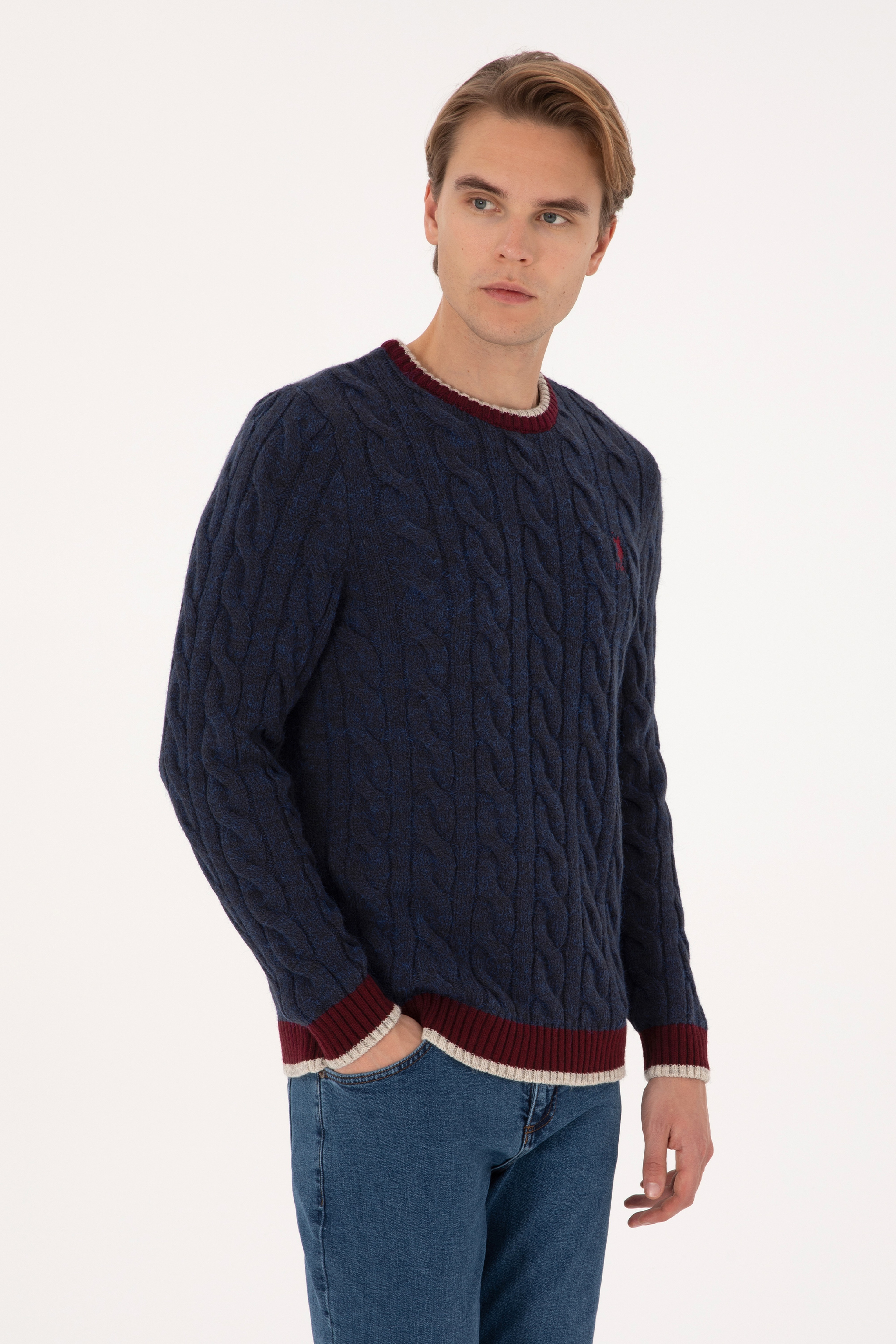 Erkek Lacivert Regular Fit Bisiklet Yaka Kazak - Image 1