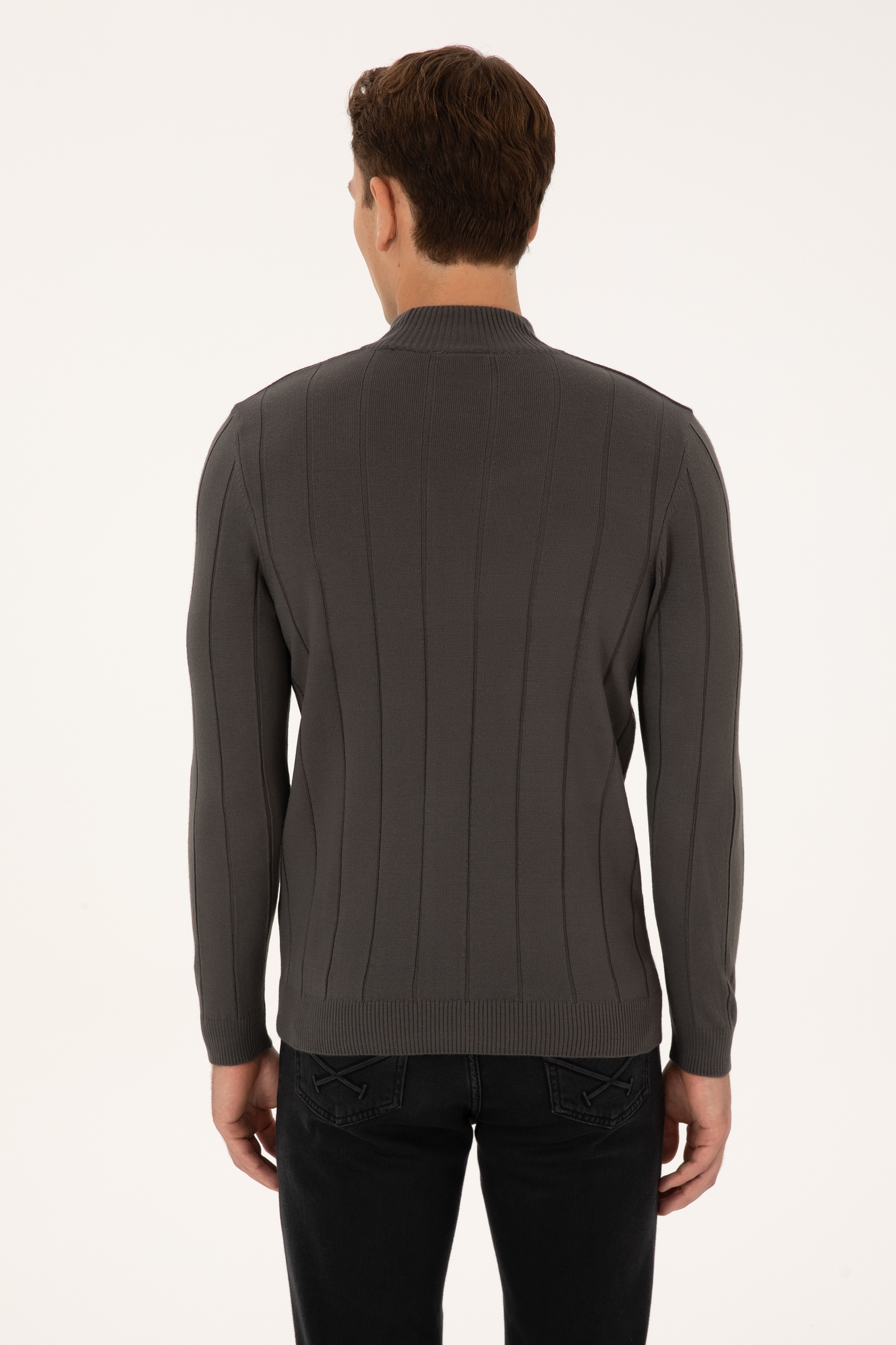 Erkek Slim Fit Yarım Balıkçı Yaka Gri Kazak
