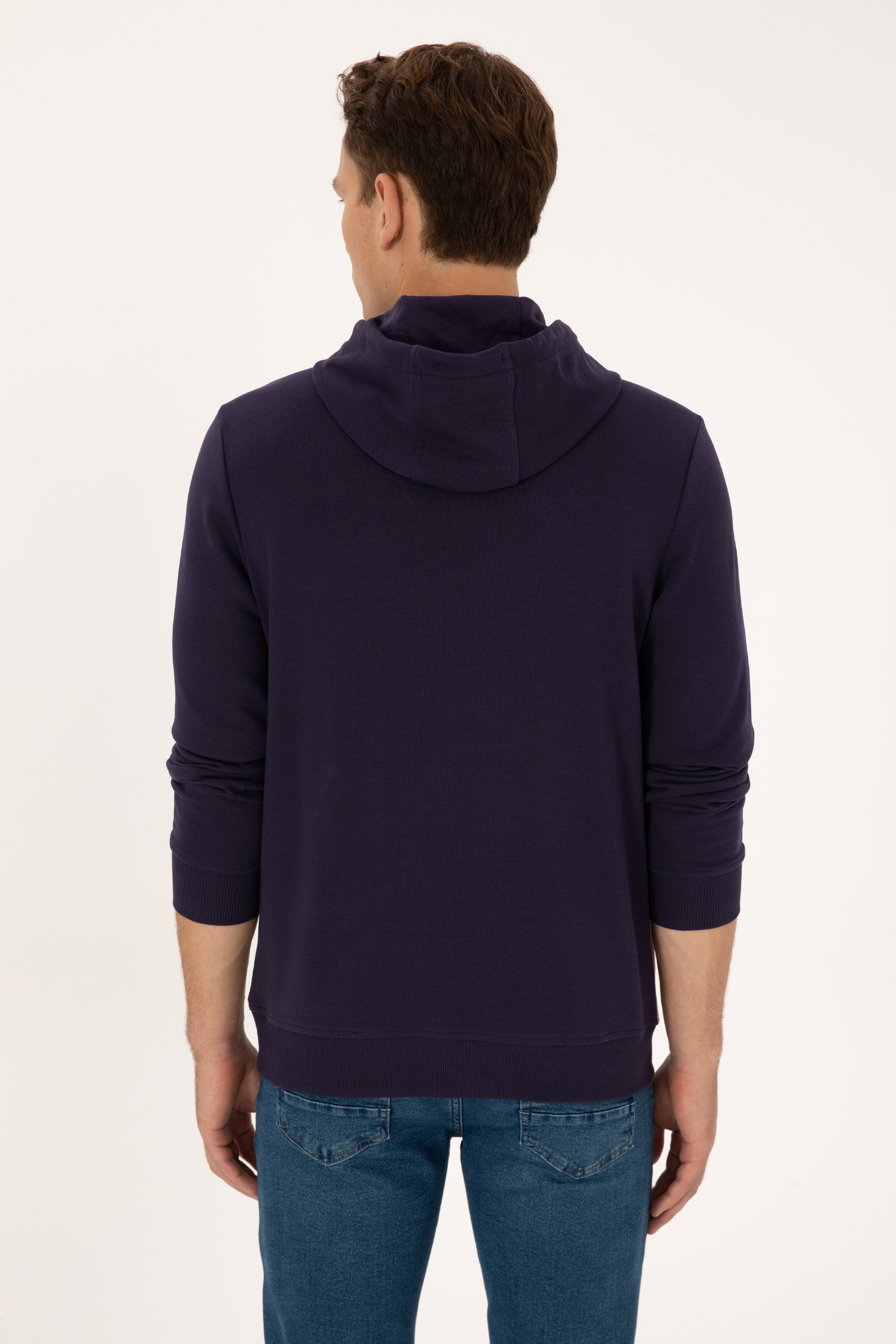 Erkek Regular Fit Kapüşonlu Mürdüm Sweatshirt - Image 5