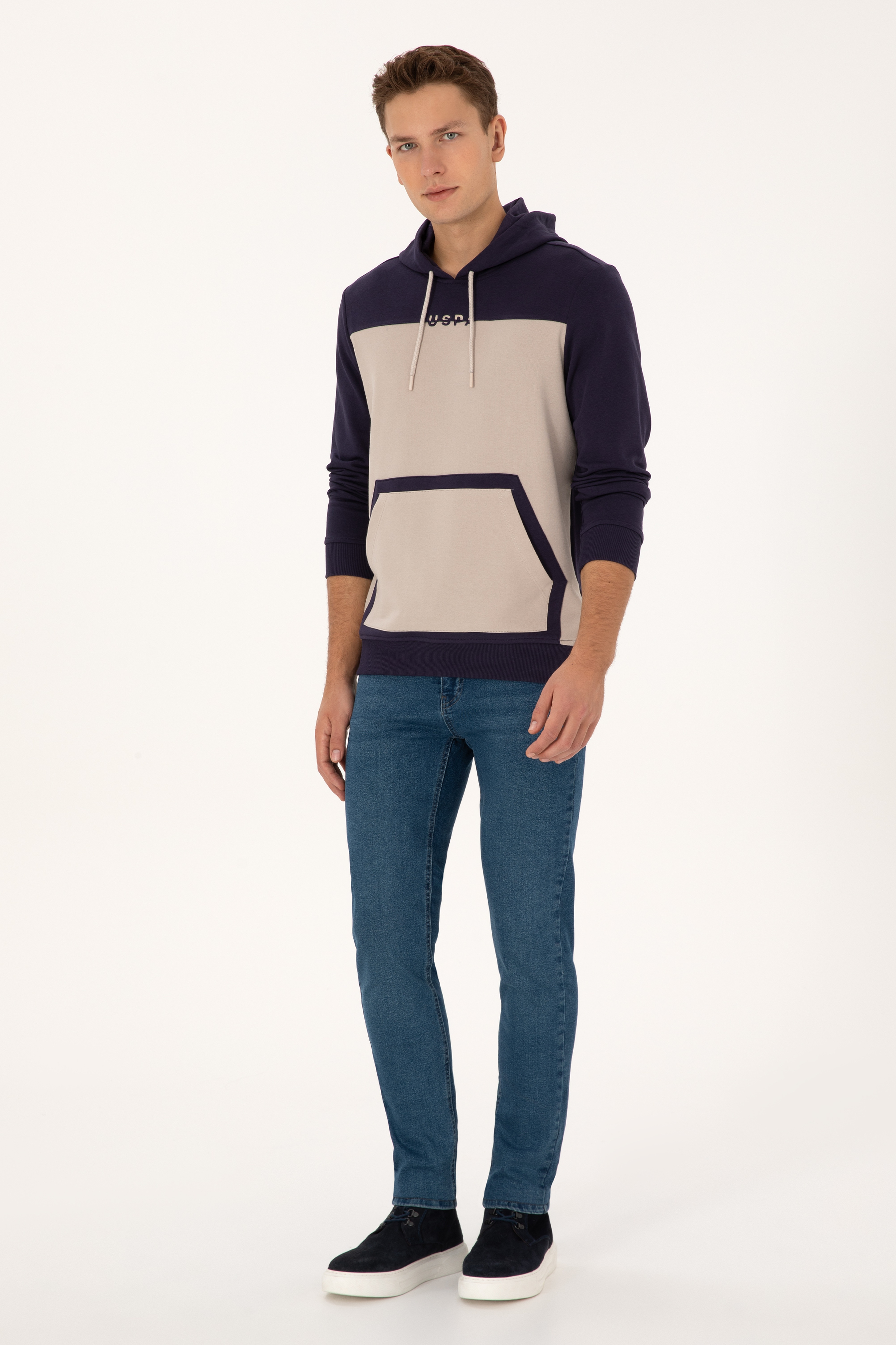 Erkek Regular Fit Kapüşonlu Mürdüm Sweatshirt - Image 4