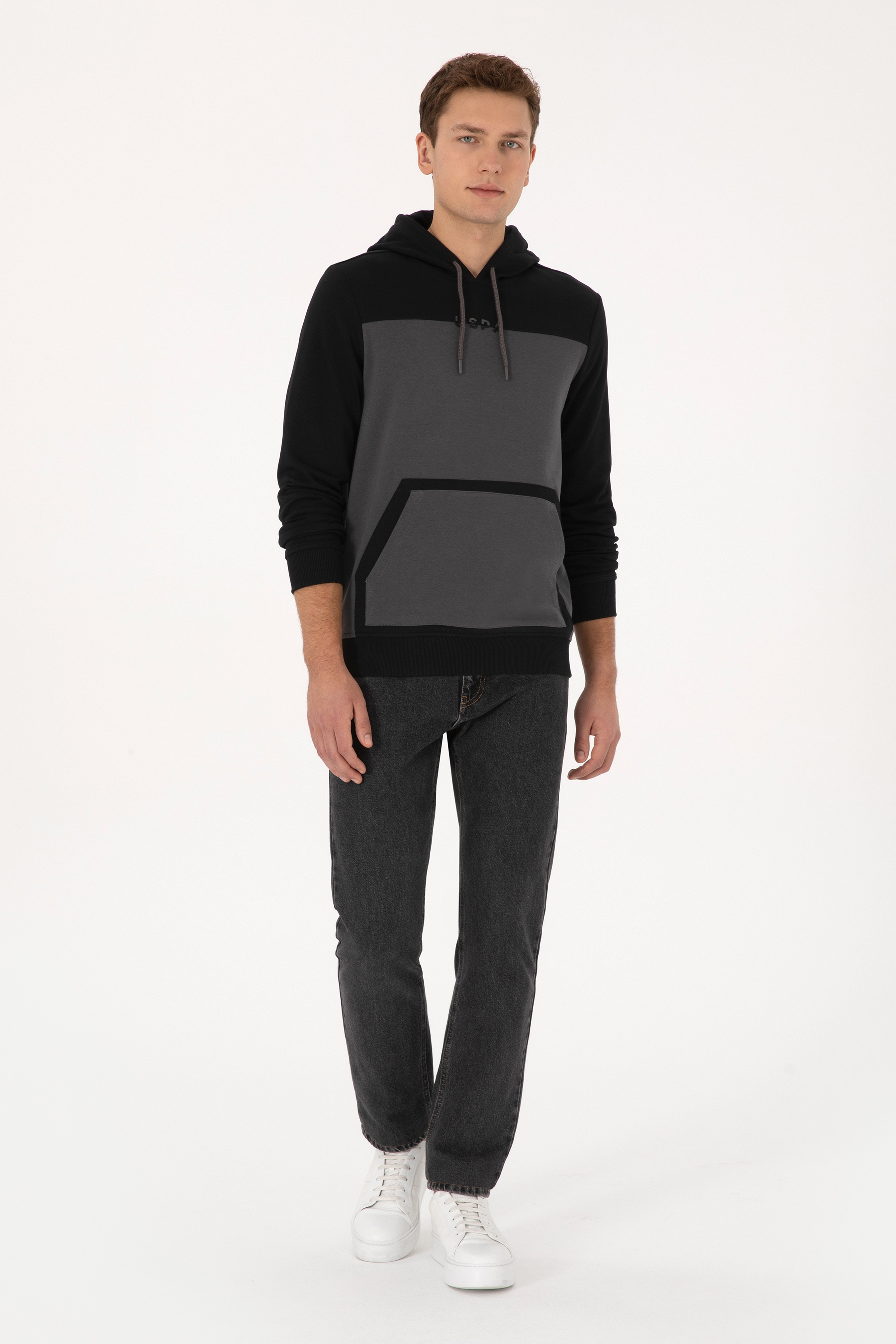Erkek Regular Fit Kapüşonlu Siyah Sweatshirt