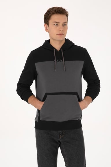 Erkek Regular Fit Kapüşonlu Siyah Sweatshirt
