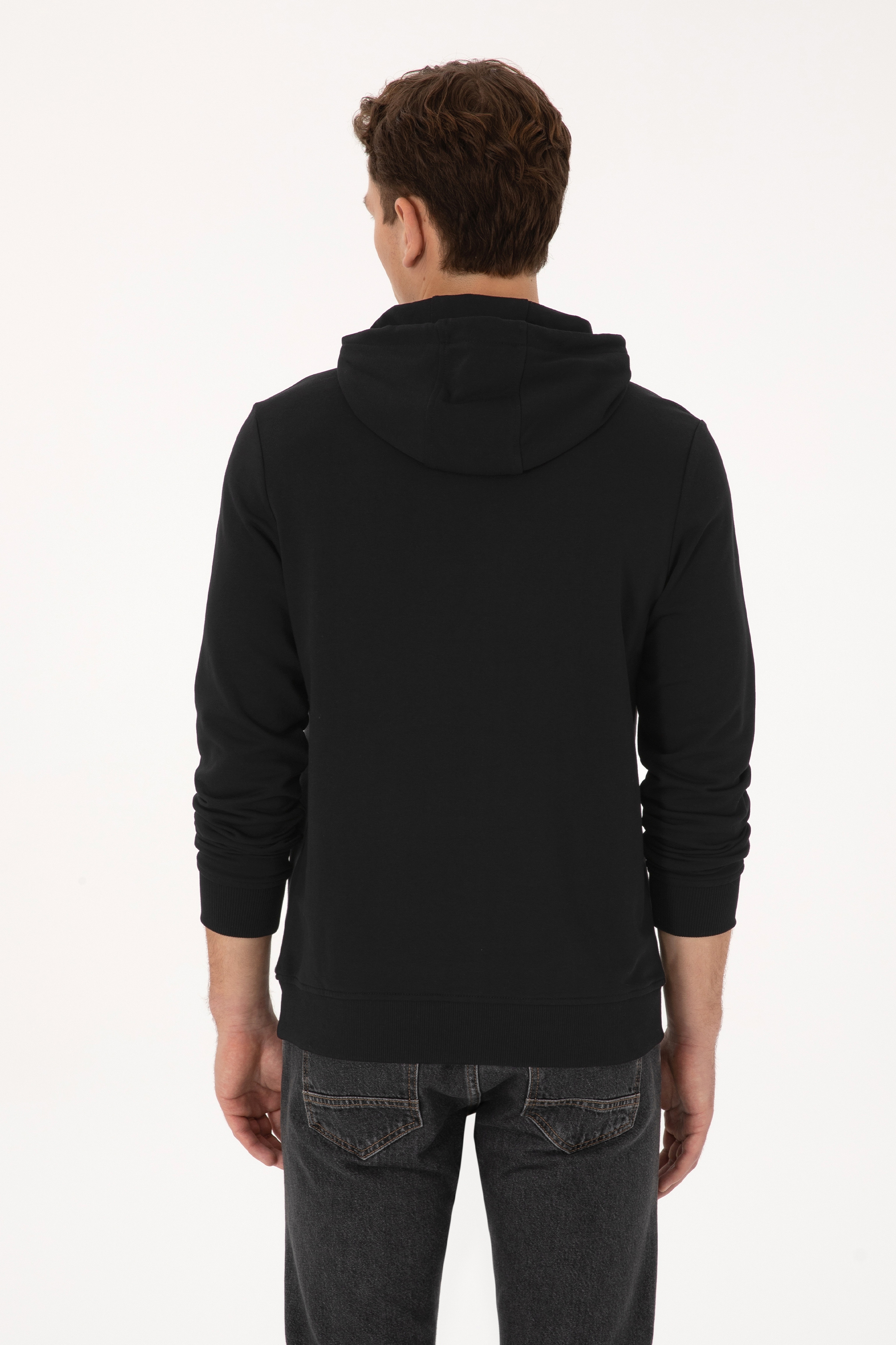 Erkek Regular Fit Kapüşonlu Siyah Sweatshirt - Image 5