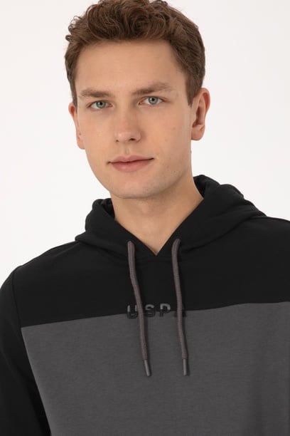 Erkek Regular Fit Kapüşonlu Siyah Sweatshirt