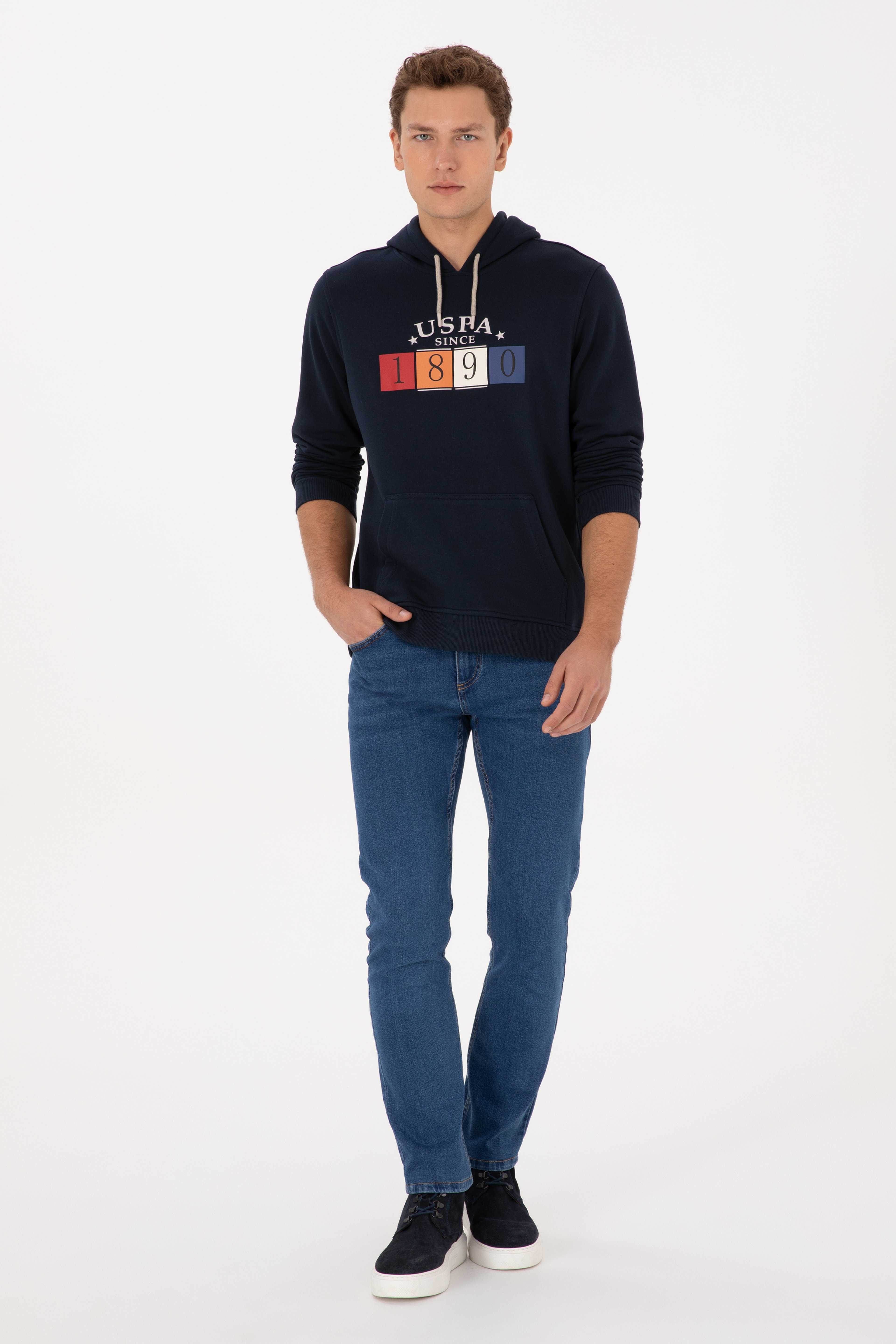 Erkek Regular Fit Kapüşonlu Lacivert Sweatshirt - Image 4