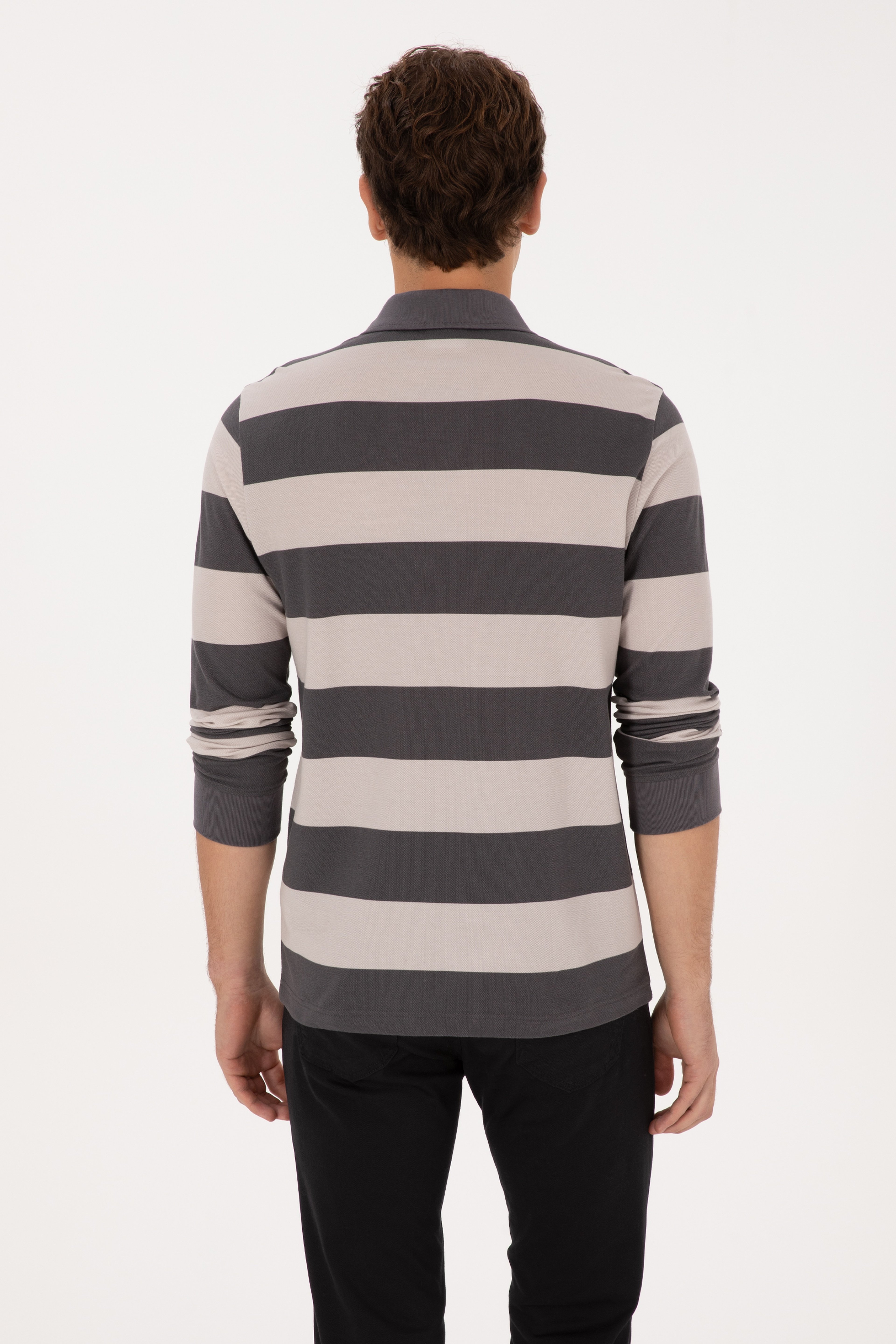 Erkek Regular Fit Polo Yaka Gri Sweatshirt - Image 5