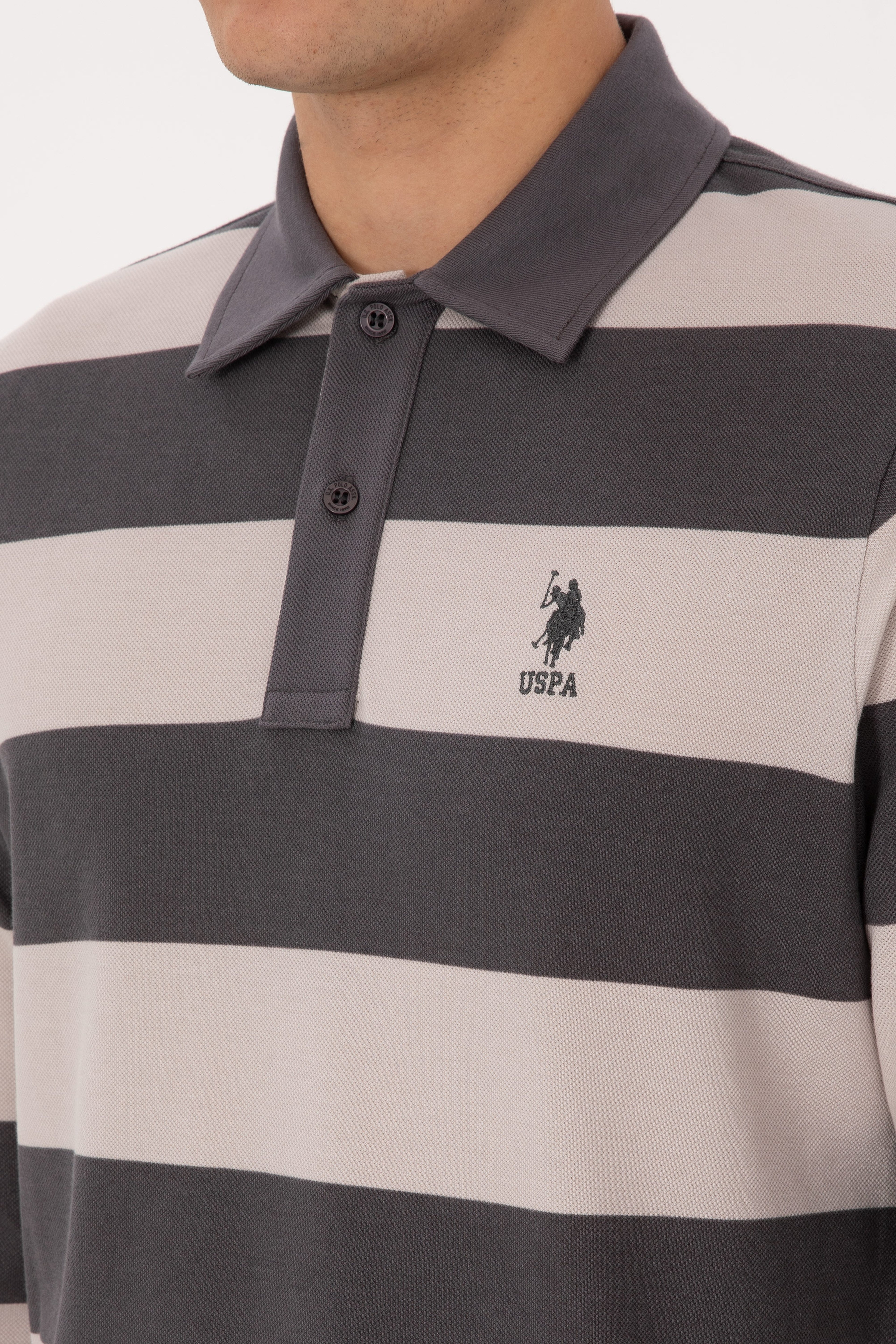 Erkek Regular Fit Polo Yaka Gri Sweatshirt - Image 7