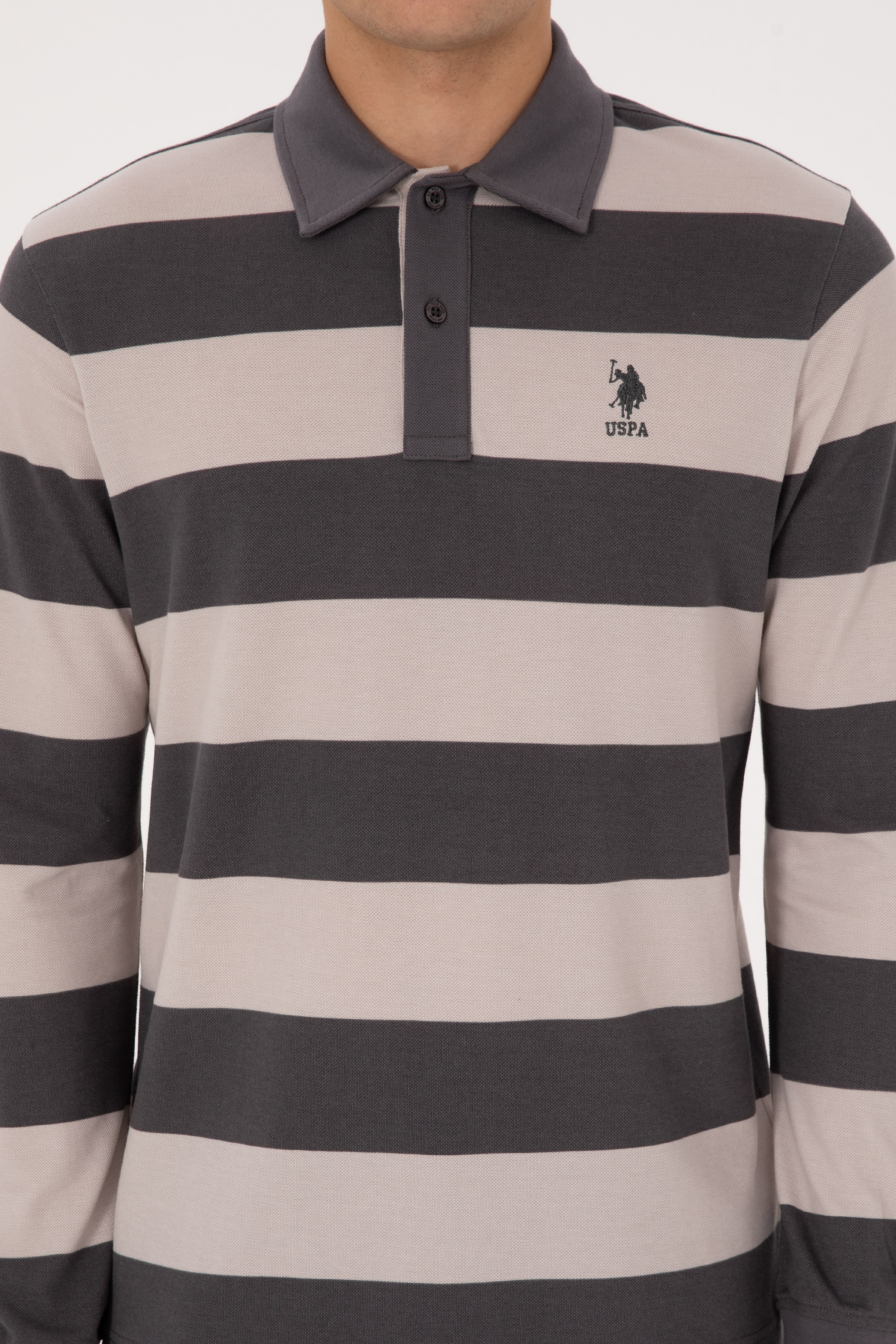 Erkek Regular Fit Polo Yaka Gri Sweatshirt - Image 6