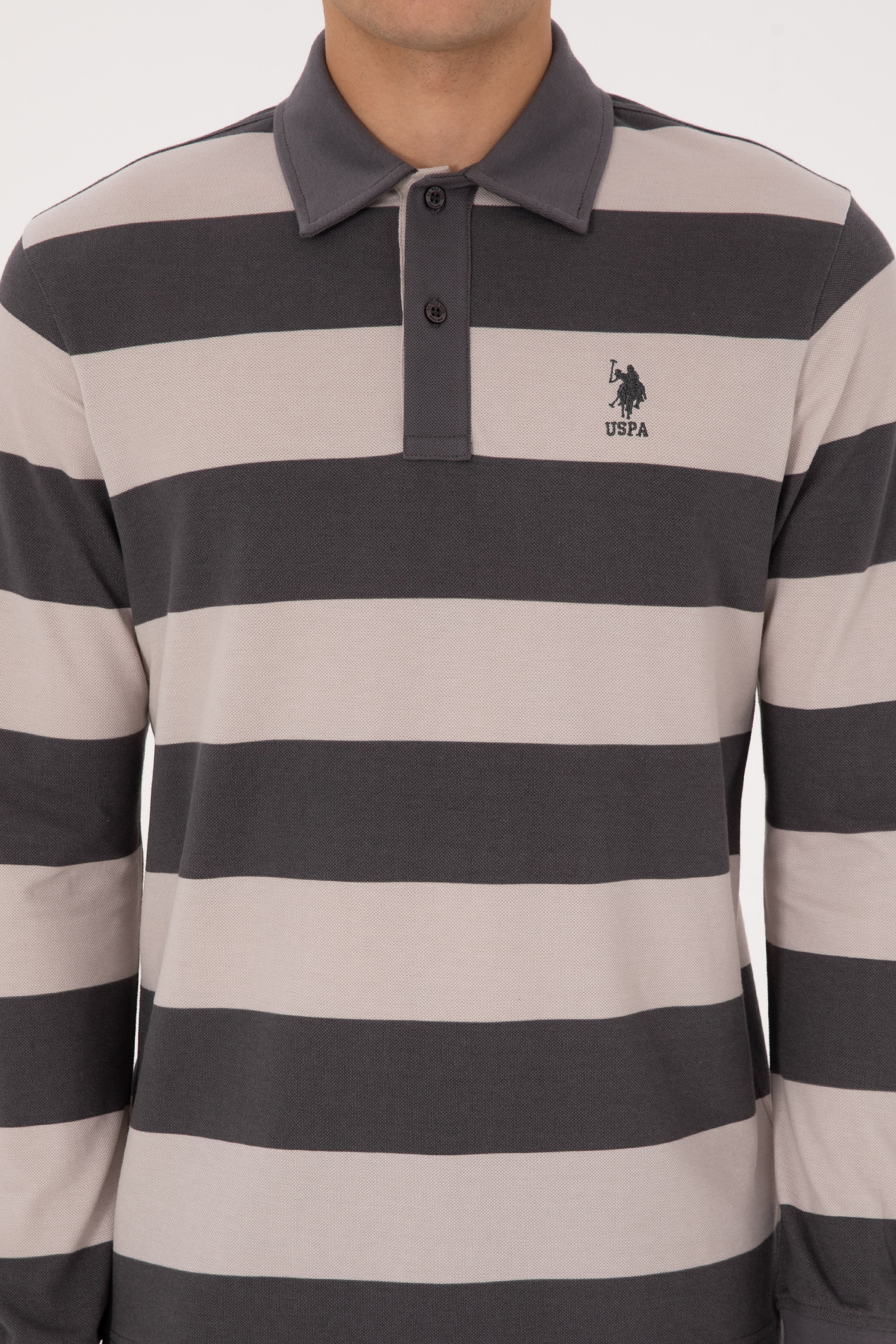 Erkek Regular Fit Polo Yaka Gri Sweatshirt
