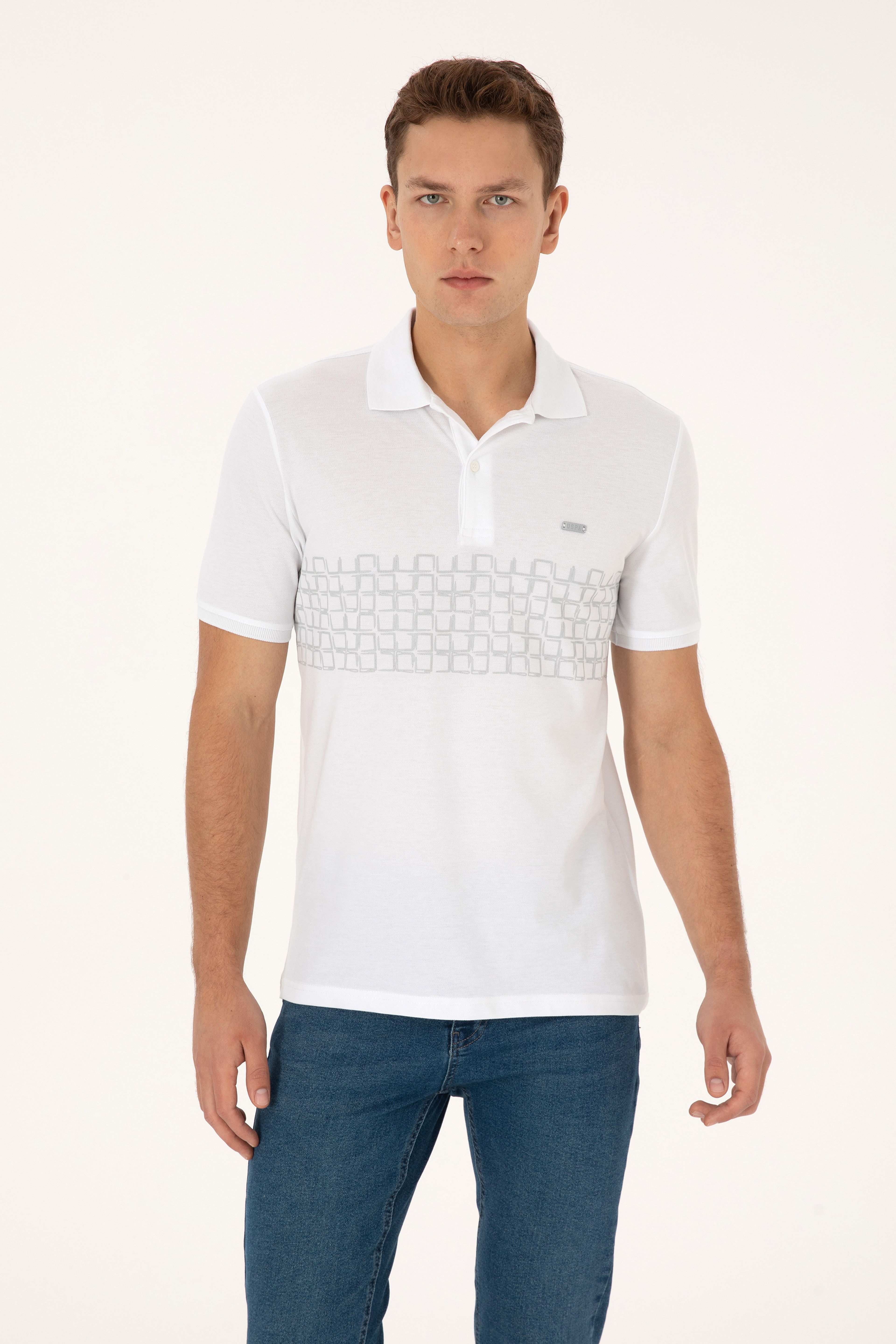 Erkek Regular Fit Polo Yaka Beyaz Tişört - Image 1