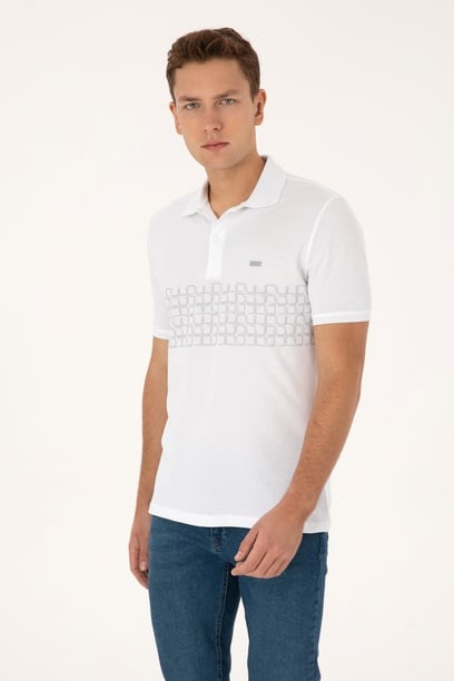 Erkek Regular Fit Polo Yaka Beyaz Tişört