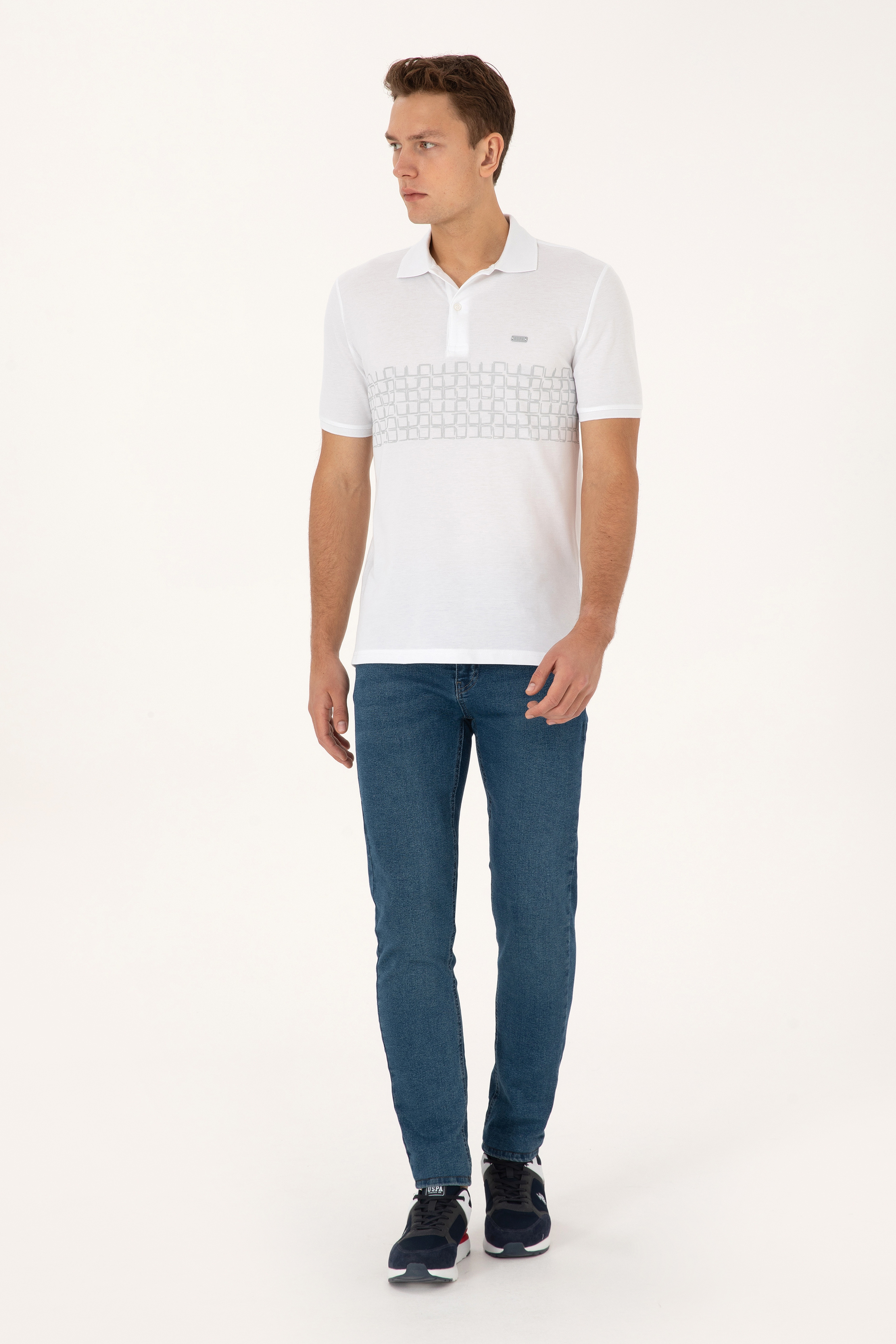 Erkek Regular Fit Polo Yaka Beyaz Tişört