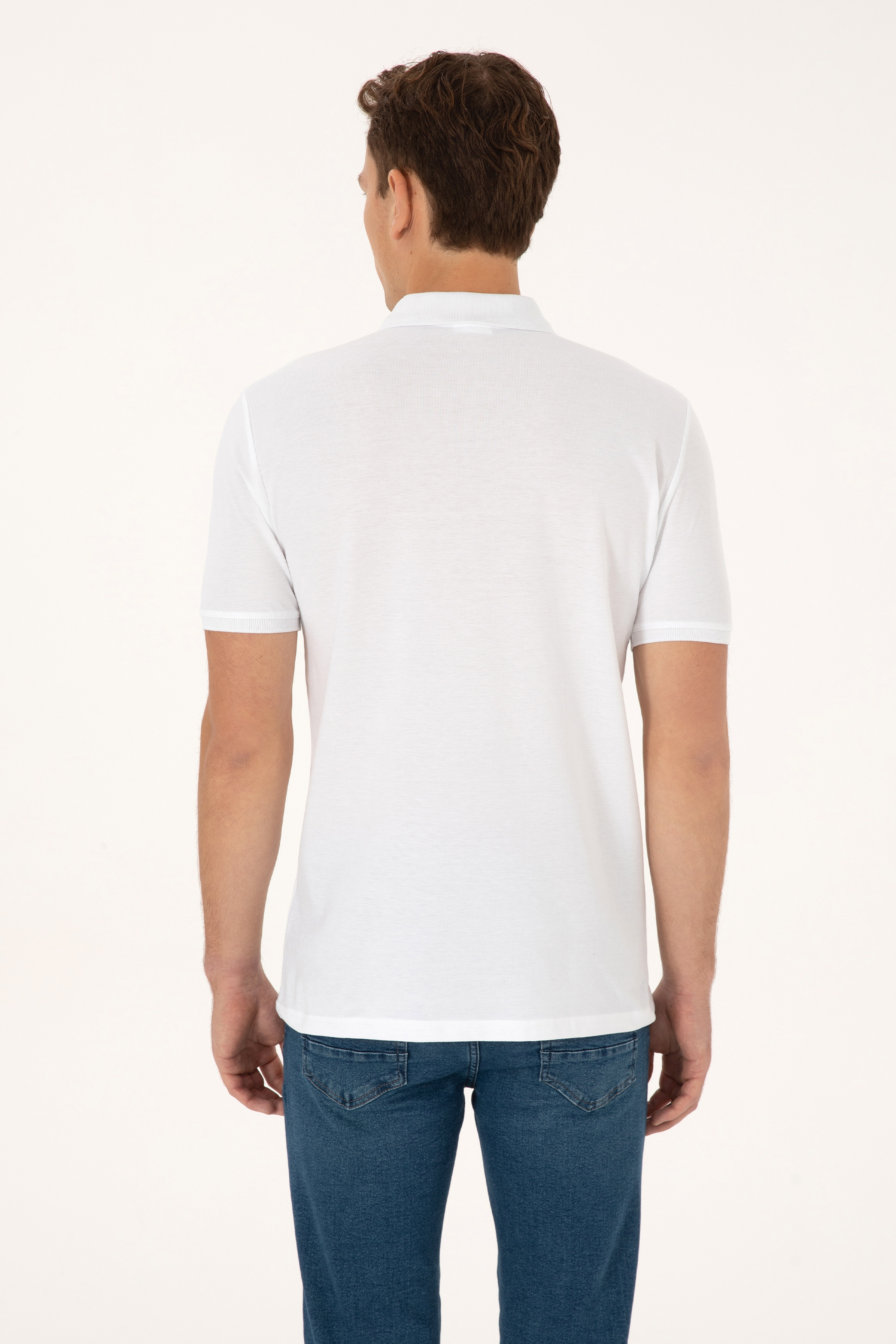 Erkek Regular Fit Polo Yaka Beyaz Tişört - Image 5
