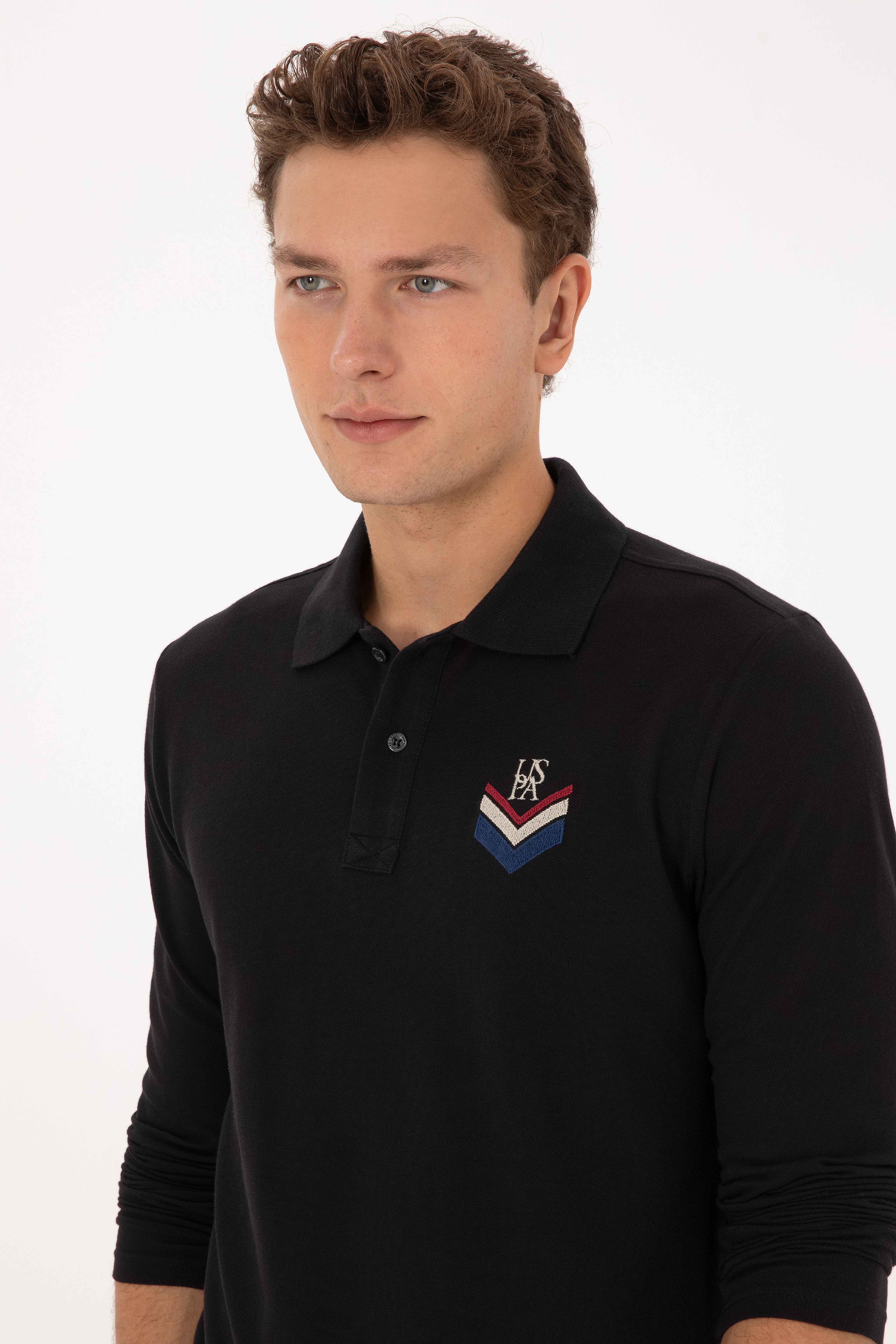 Erkek Regular Fit Polo Yaka Siyah Sweatshirt