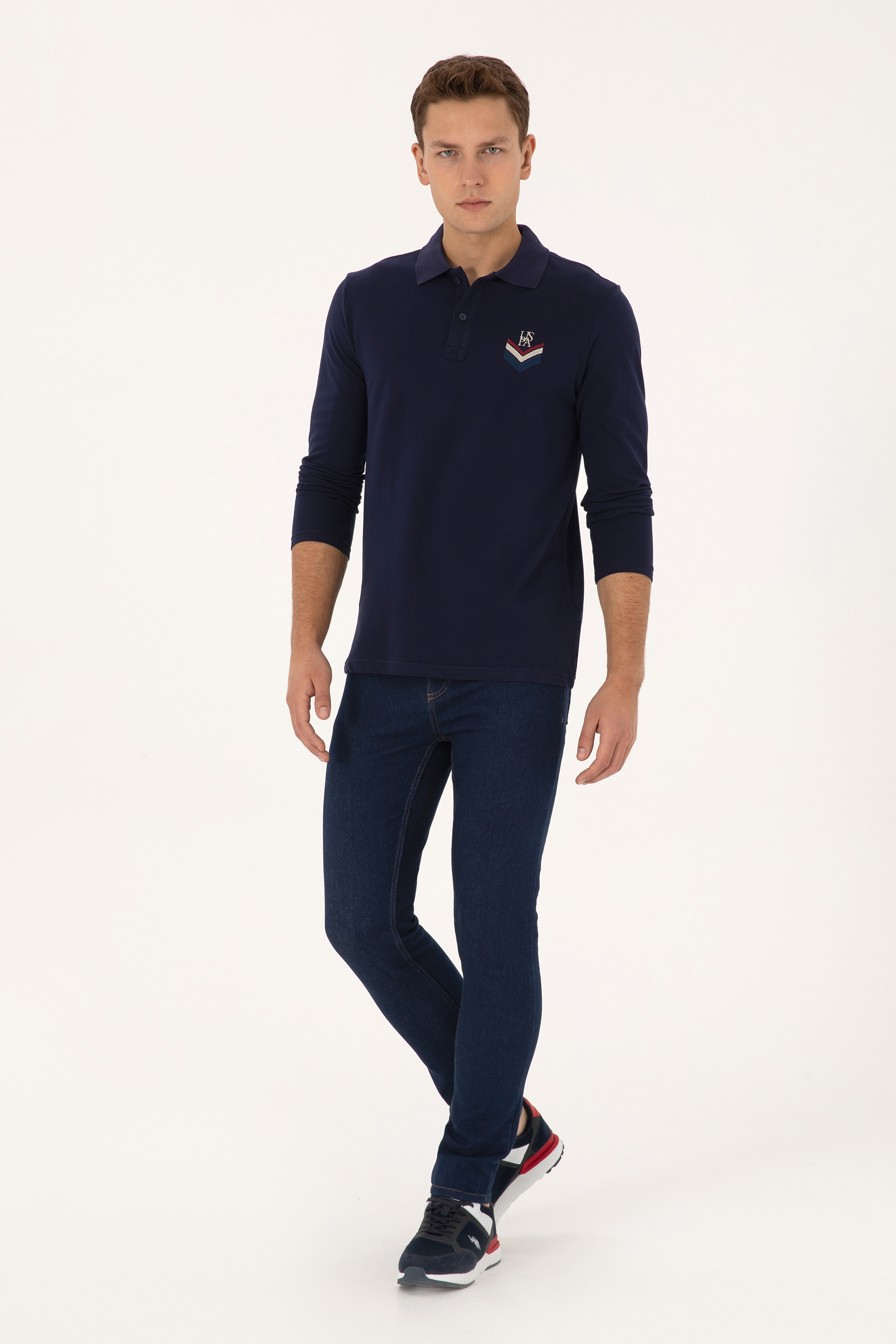 Erkek Regular Fit Polo Yaka Lacivert Sweatshirt