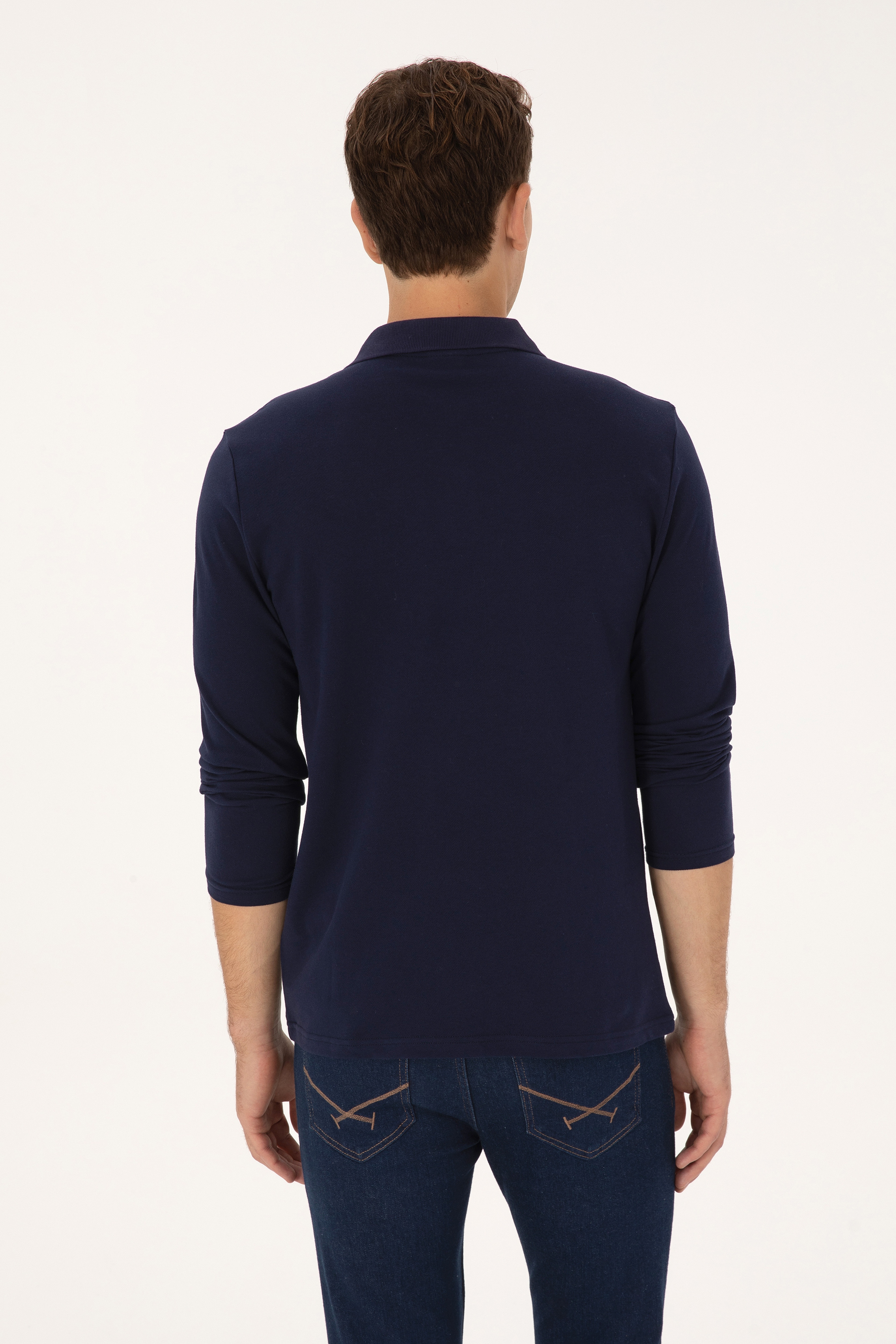 Erkek Regular Fit Polo Yaka Lacivert Sweatshirt