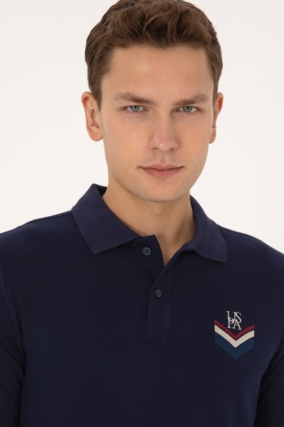 Erkek Regular Fit Polo Yaka Lacivert Sweatshirt