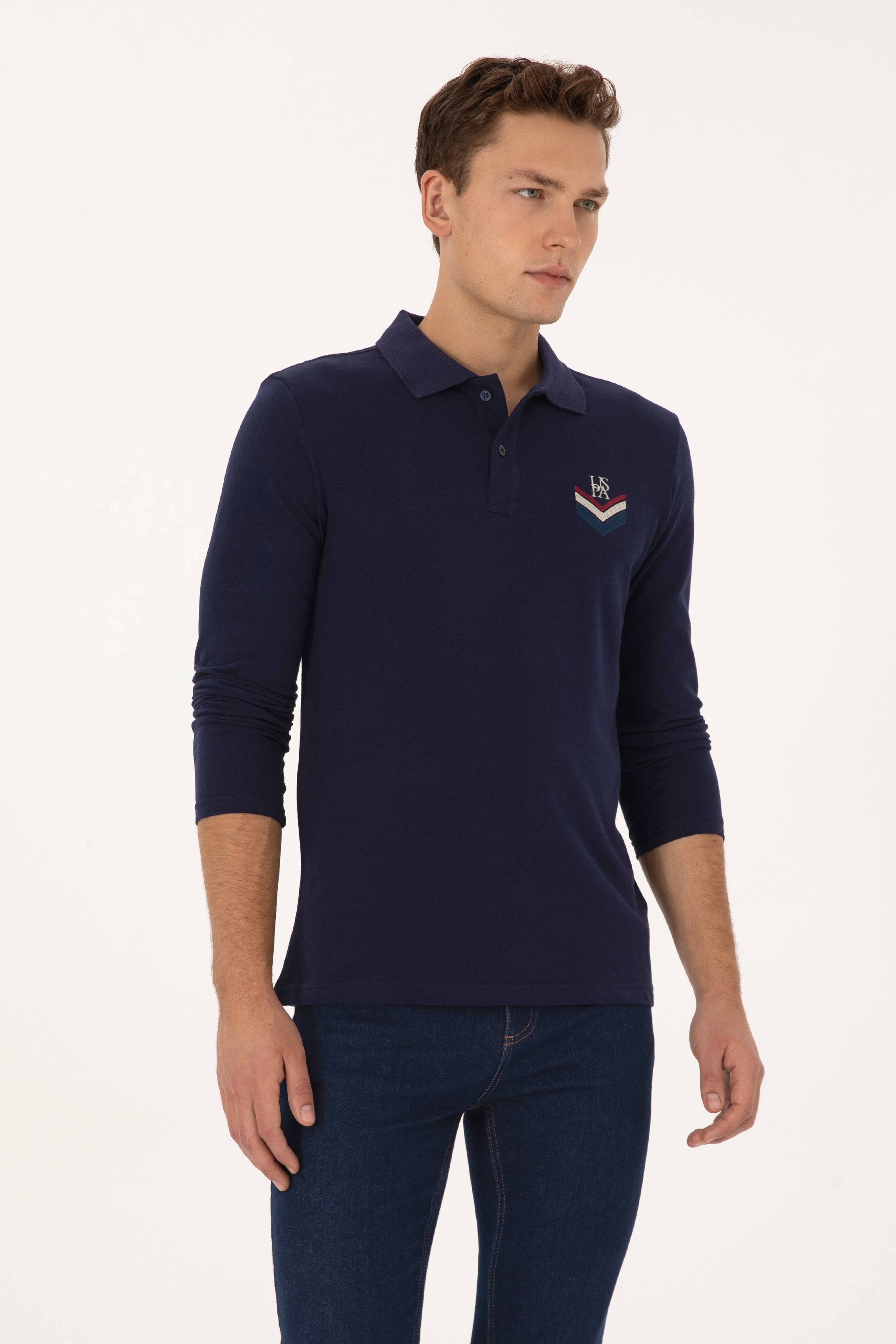 Erkek Regular Fit Polo Yaka Lacivert Sweatshirt - Image 3