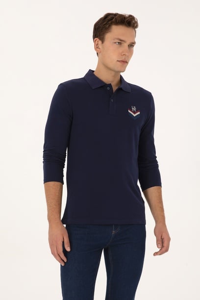 Erkek Regular Fit Polo Yaka Lacivert Sweatshirt