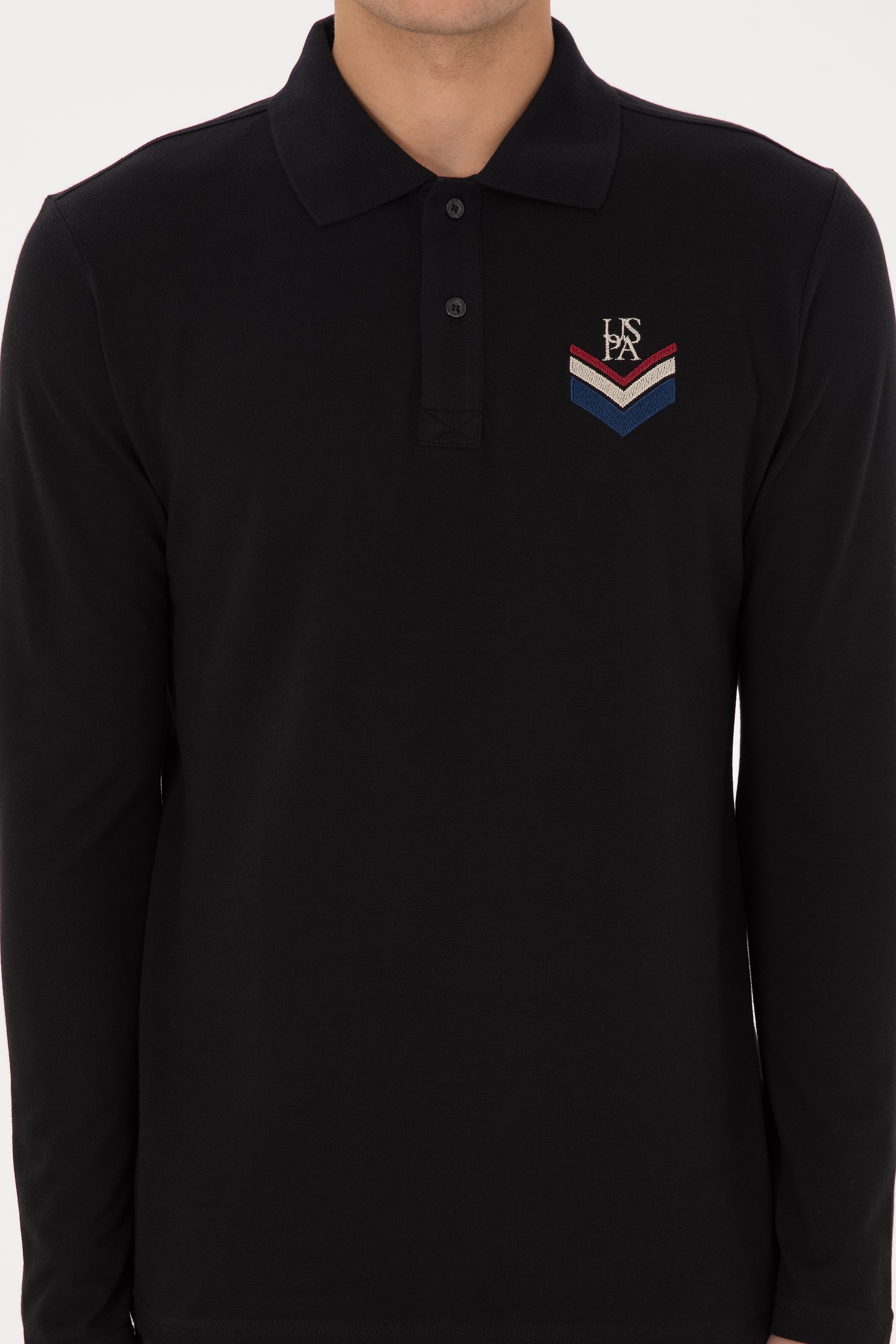 Erkek Regular Fit Polo Yaka Siyah Sweatshirt