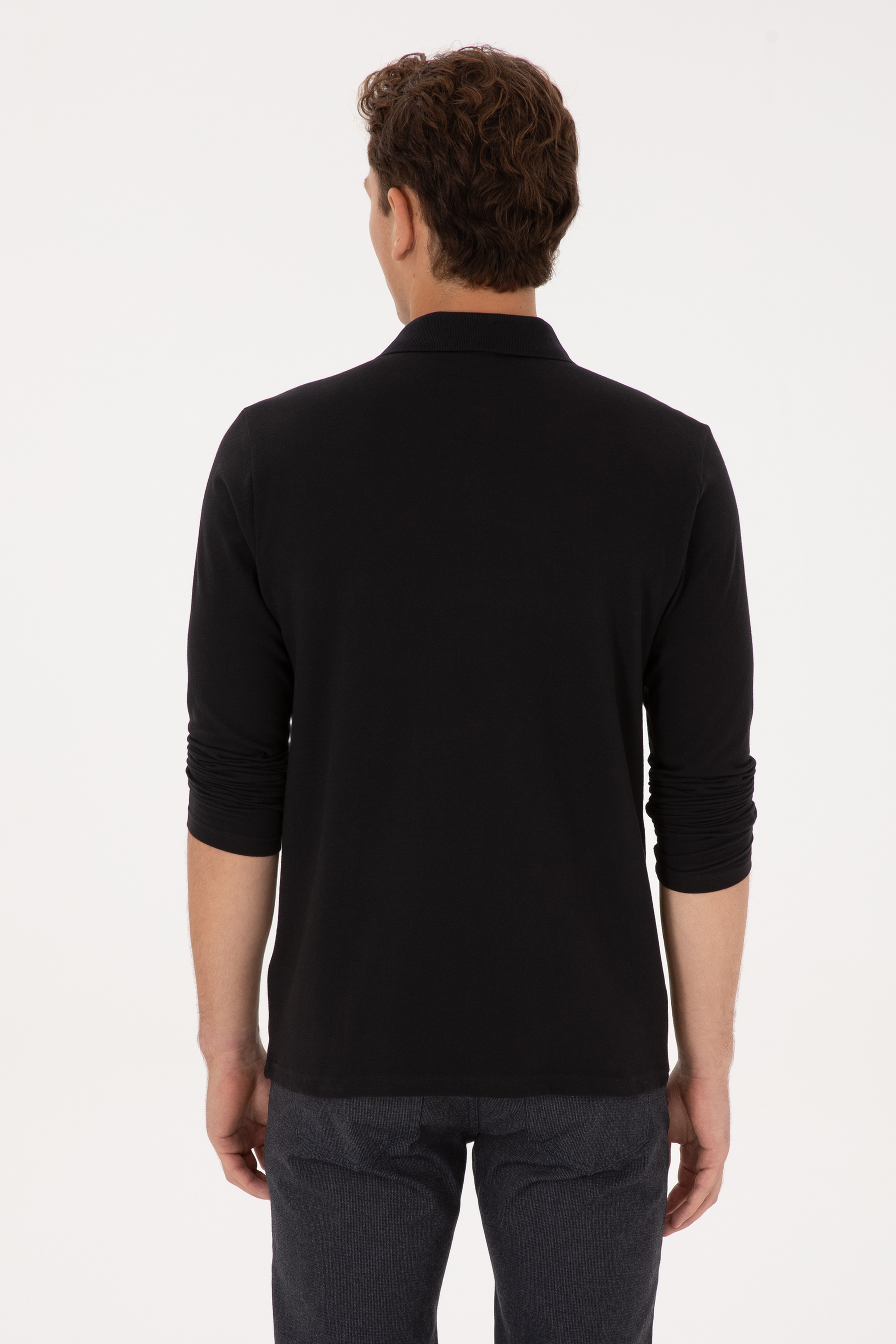 Erkek Regular Fit Polo Yaka Siyah Sweatshirt