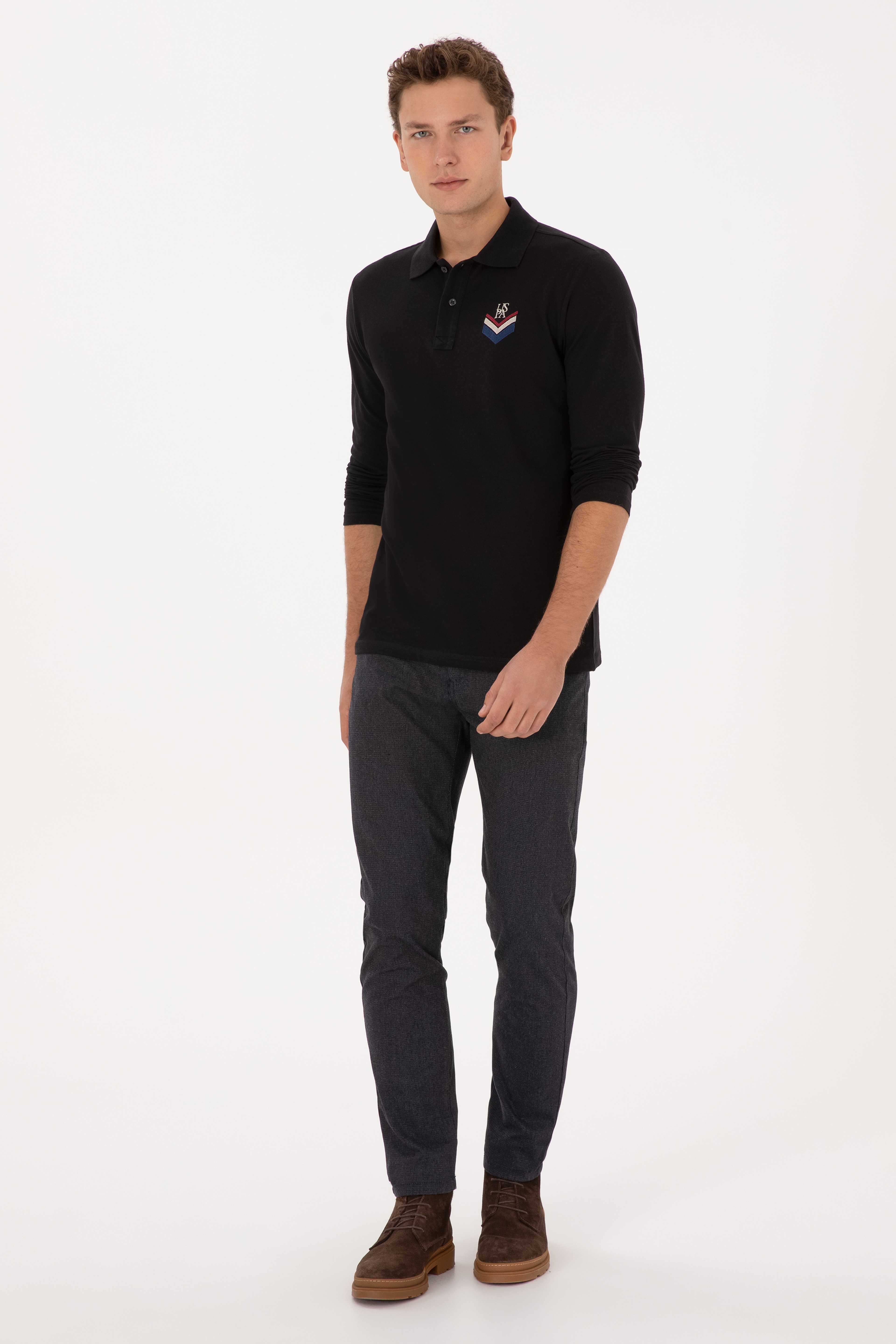 Erkek Regular Fit Polo Yaka Siyah Sweatshirt - Image 4