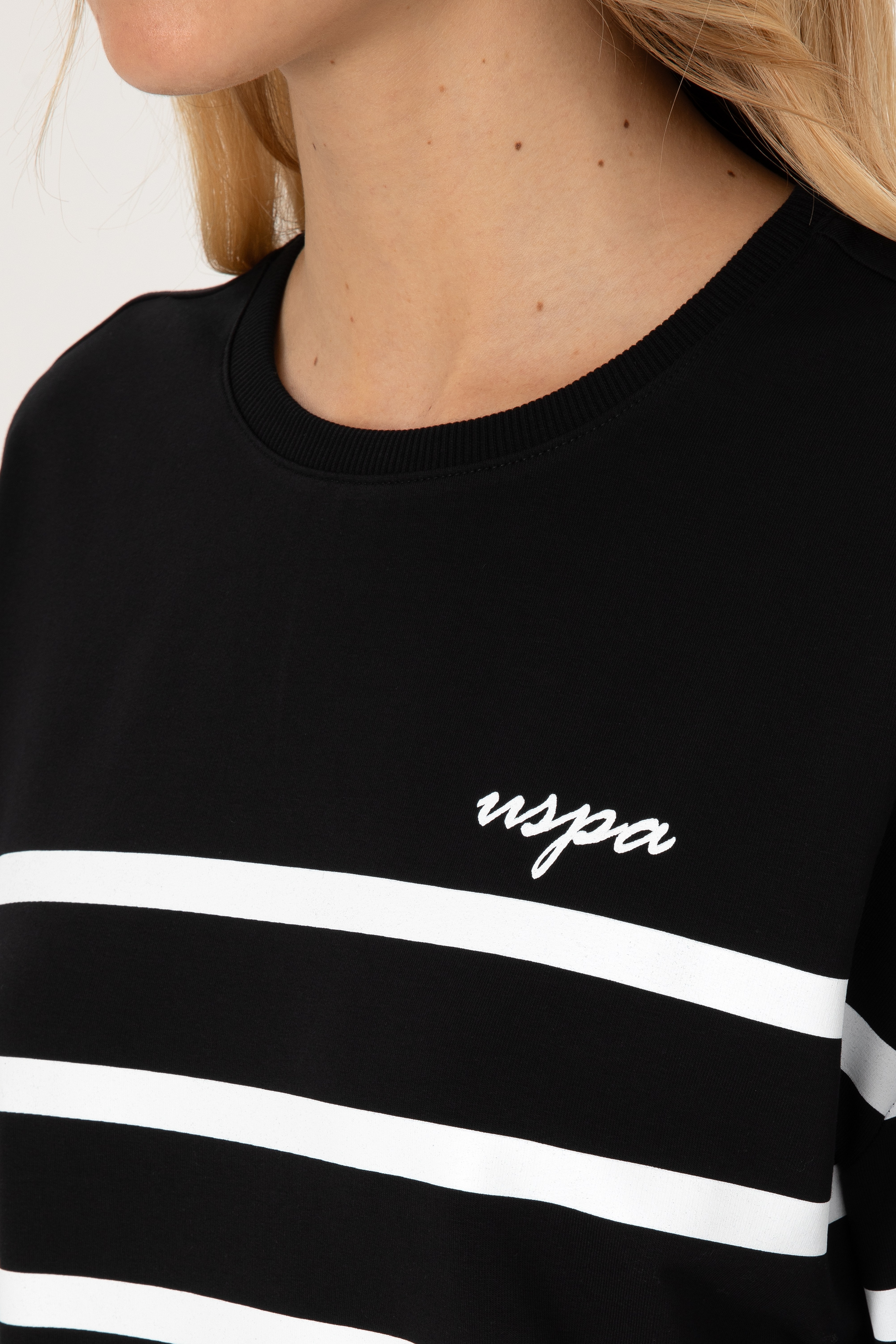 Kadın Siyah Çizgili Bisiklet Yaka Sweatshirt