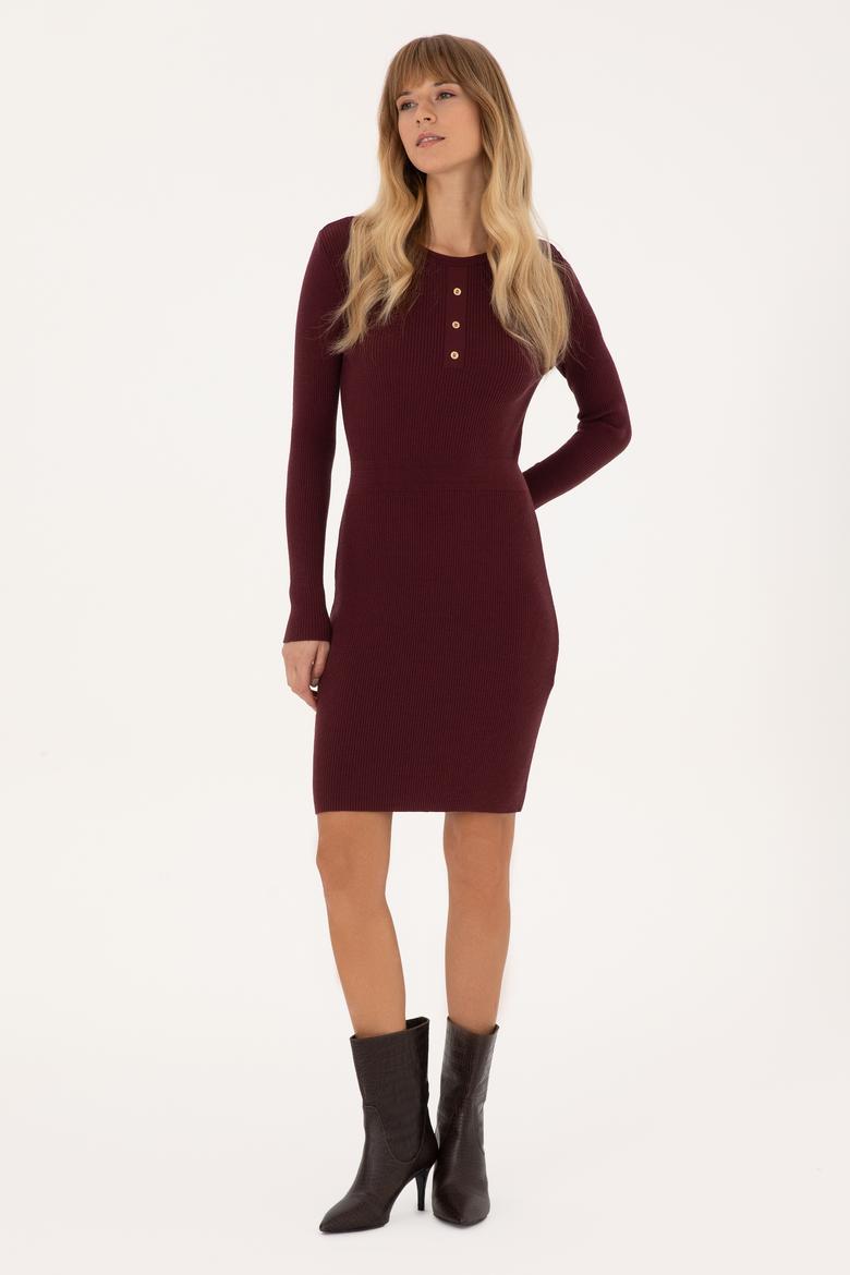 Kadın Bordo Triko Elbise - 50314806003