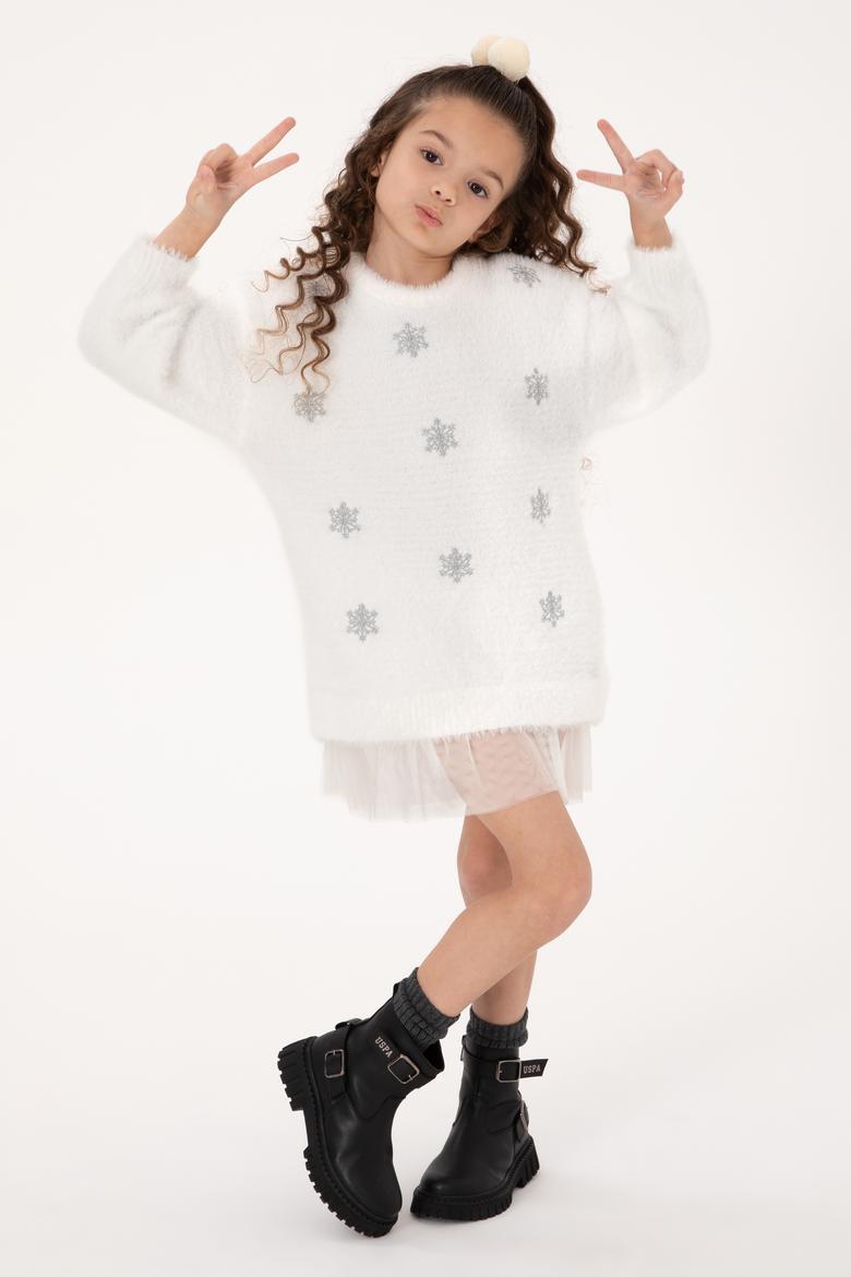 Kız Çocuk Krem Triko Elbise