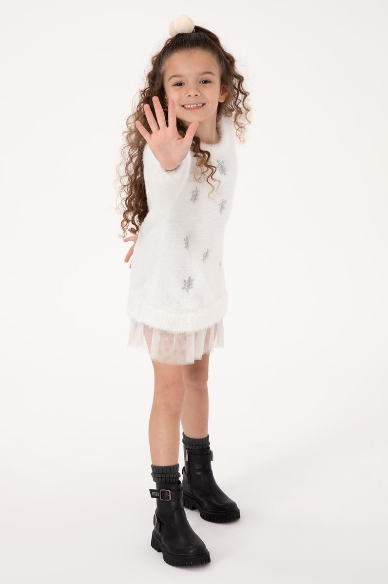 Kız Çocuk Krem Triko Elbise