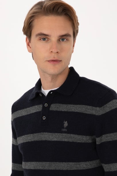 Erkek Regular Fit Polo Yaka Lacivert Kazak