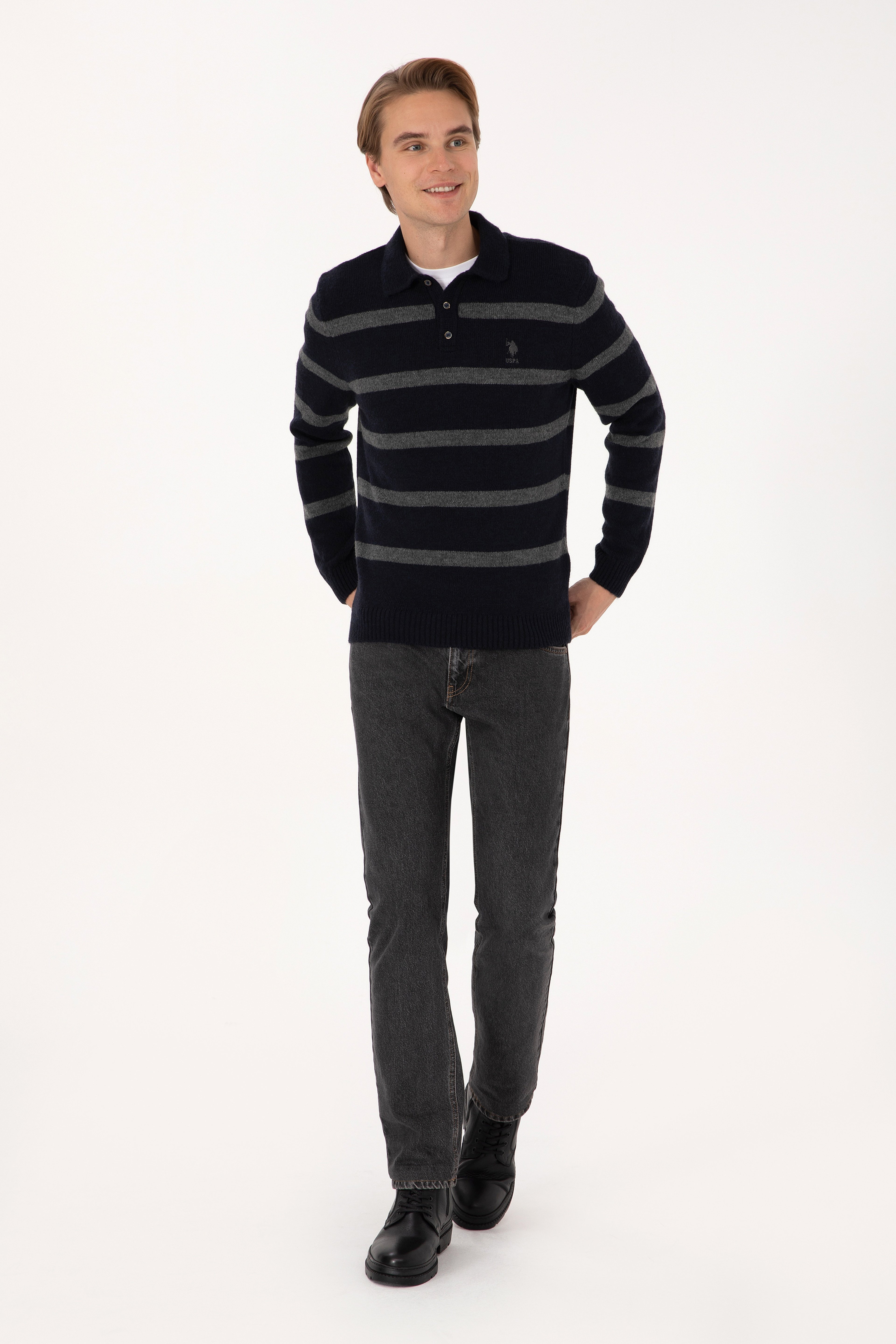 Erkek Regular Fit Polo Yaka Lacivert Kazak