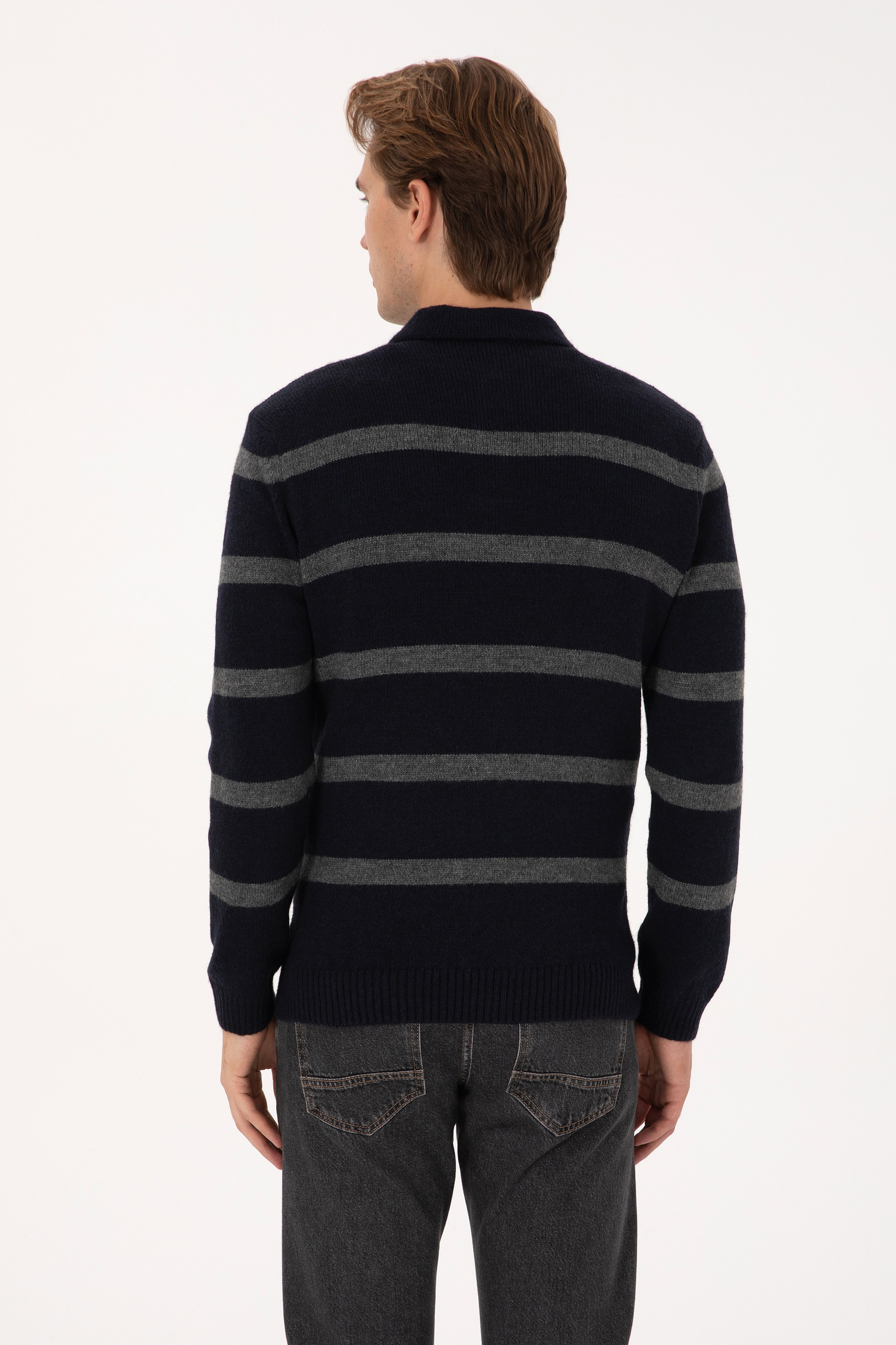 Erkek Regular Fit Polo Yaka Lacivert Kazak - Image 5