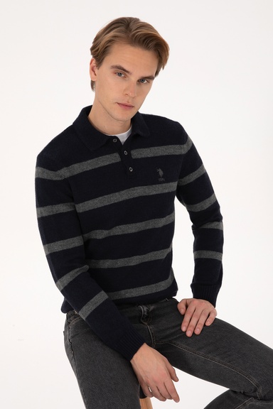 Erkek Regular Fit Polo Yaka Lacivert Kazak