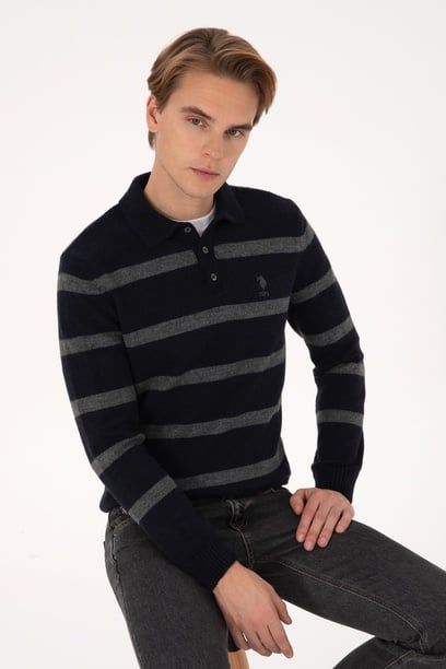 Erkek Regular Fit Polo Yaka Lacivert Kazak