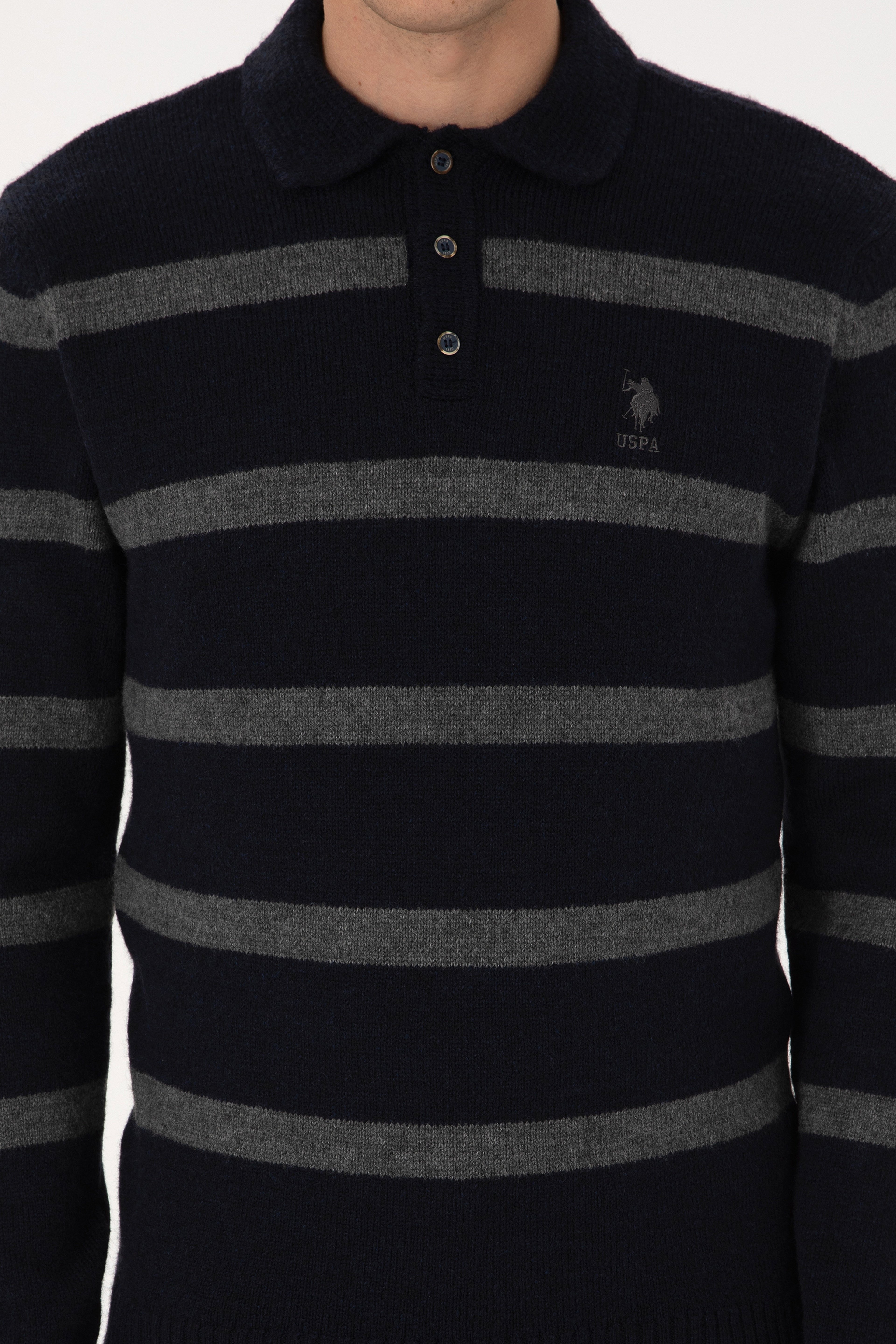Erkek Regular Fit Polo Yaka Lacivert Kazak - Image 6