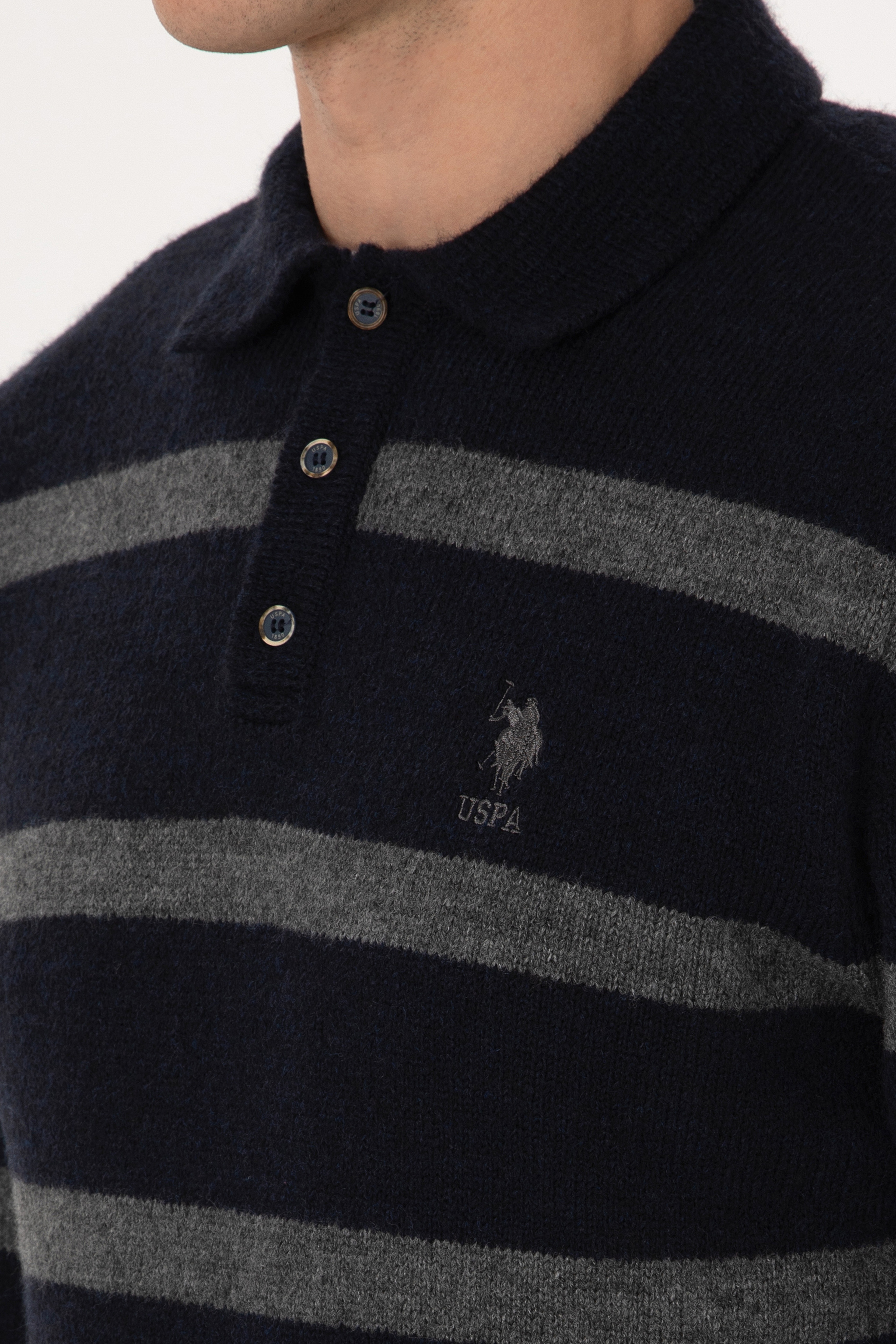 Erkek Regular Fit Polo Yaka Lacivert Kazak - Image 7