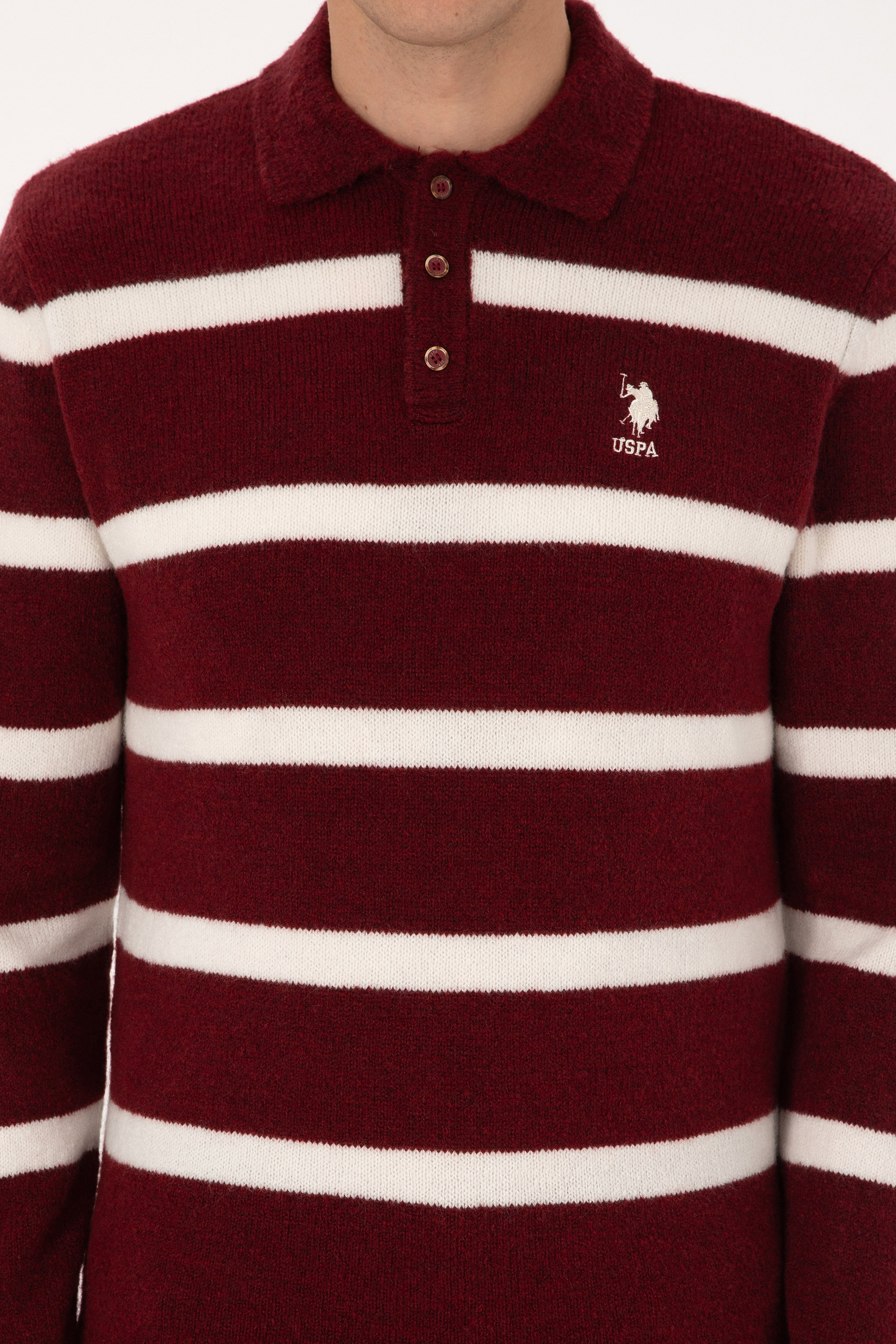 Erkek Regular Fit Polo Yaka Bordo Kazak - Image 6