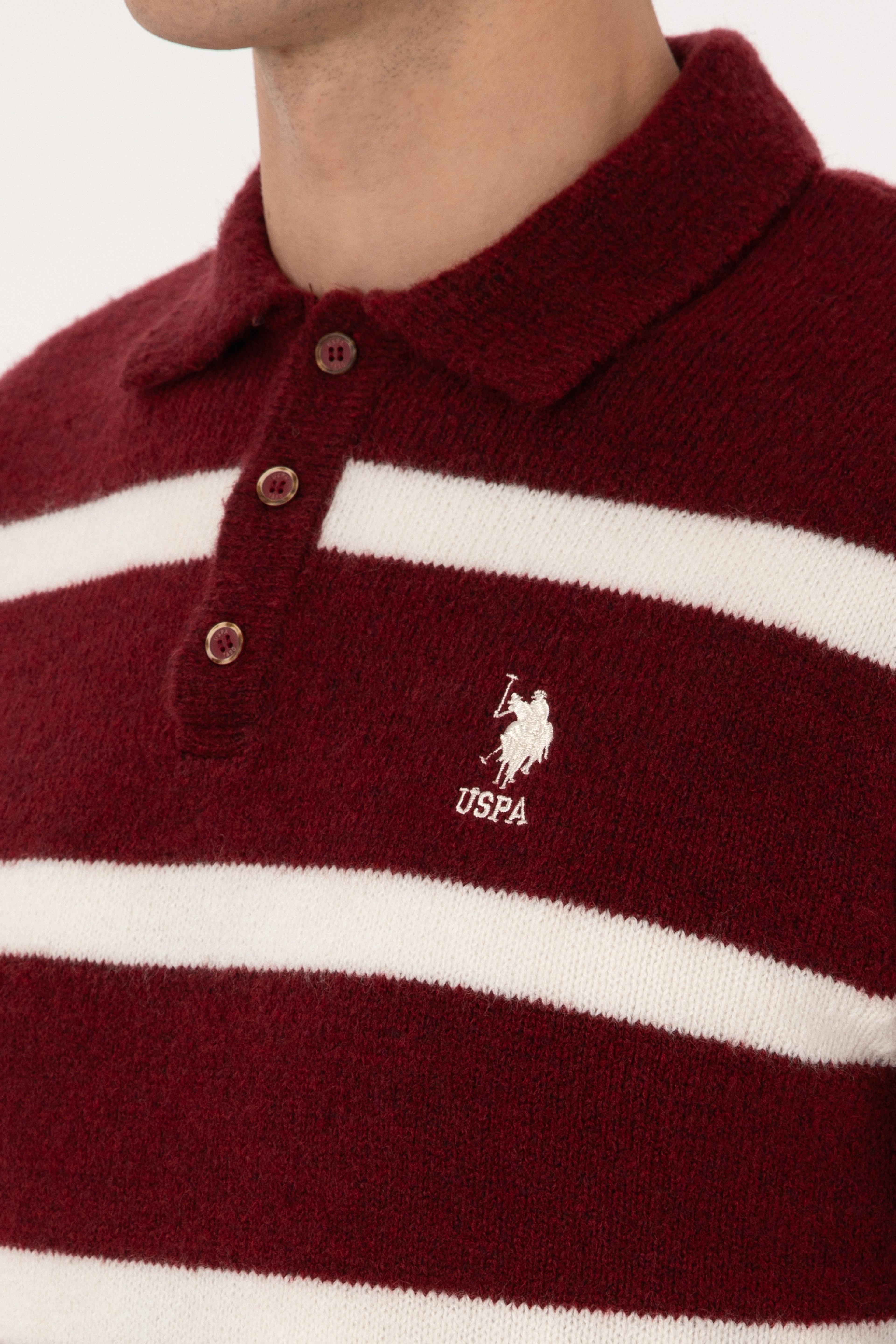 Erkek Regular Fit Polo Yaka Bordo Kazak - Image 7