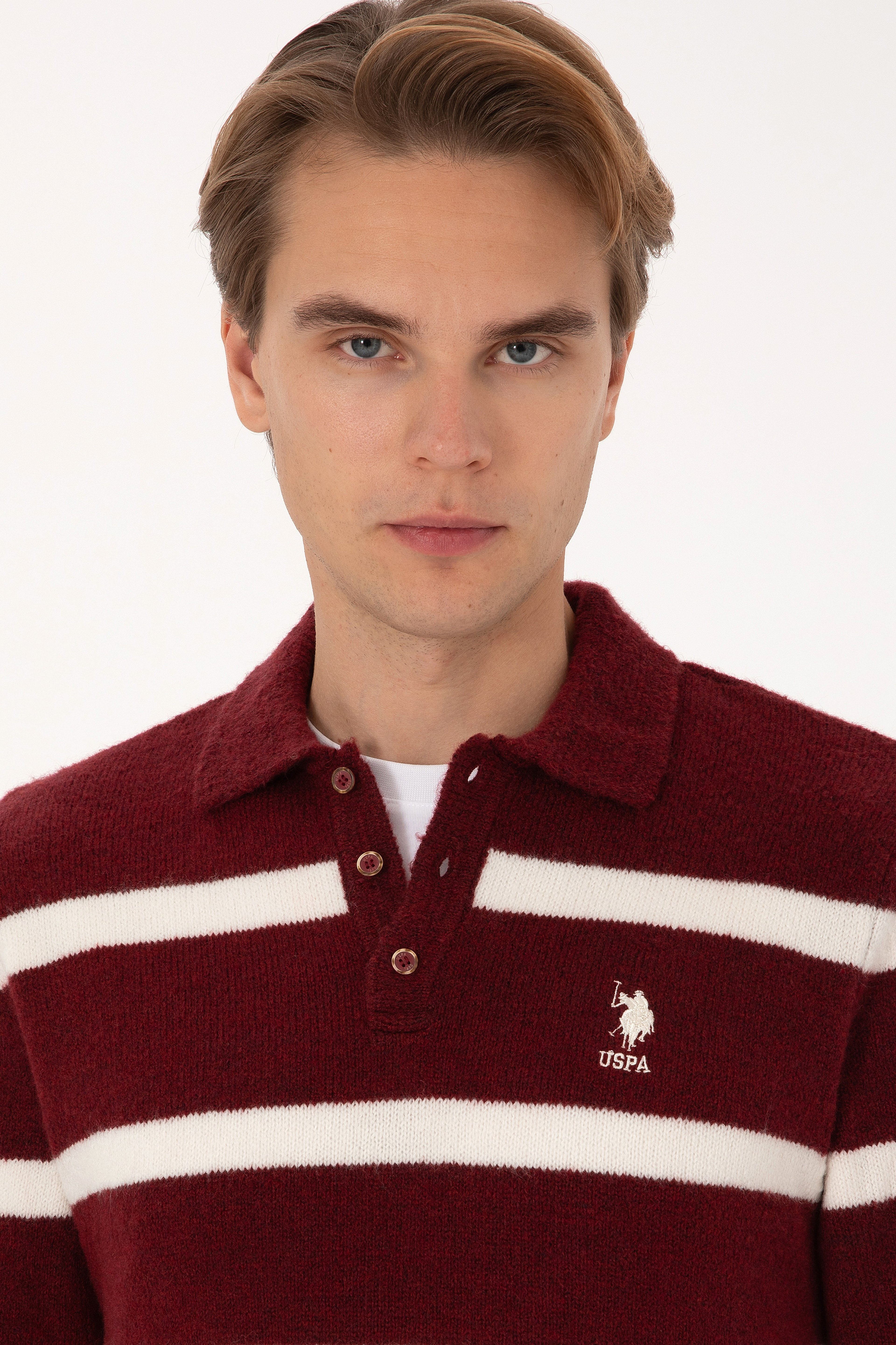 Erkek Regular Fit Polo Yaka Bordo Kazak - Image 2