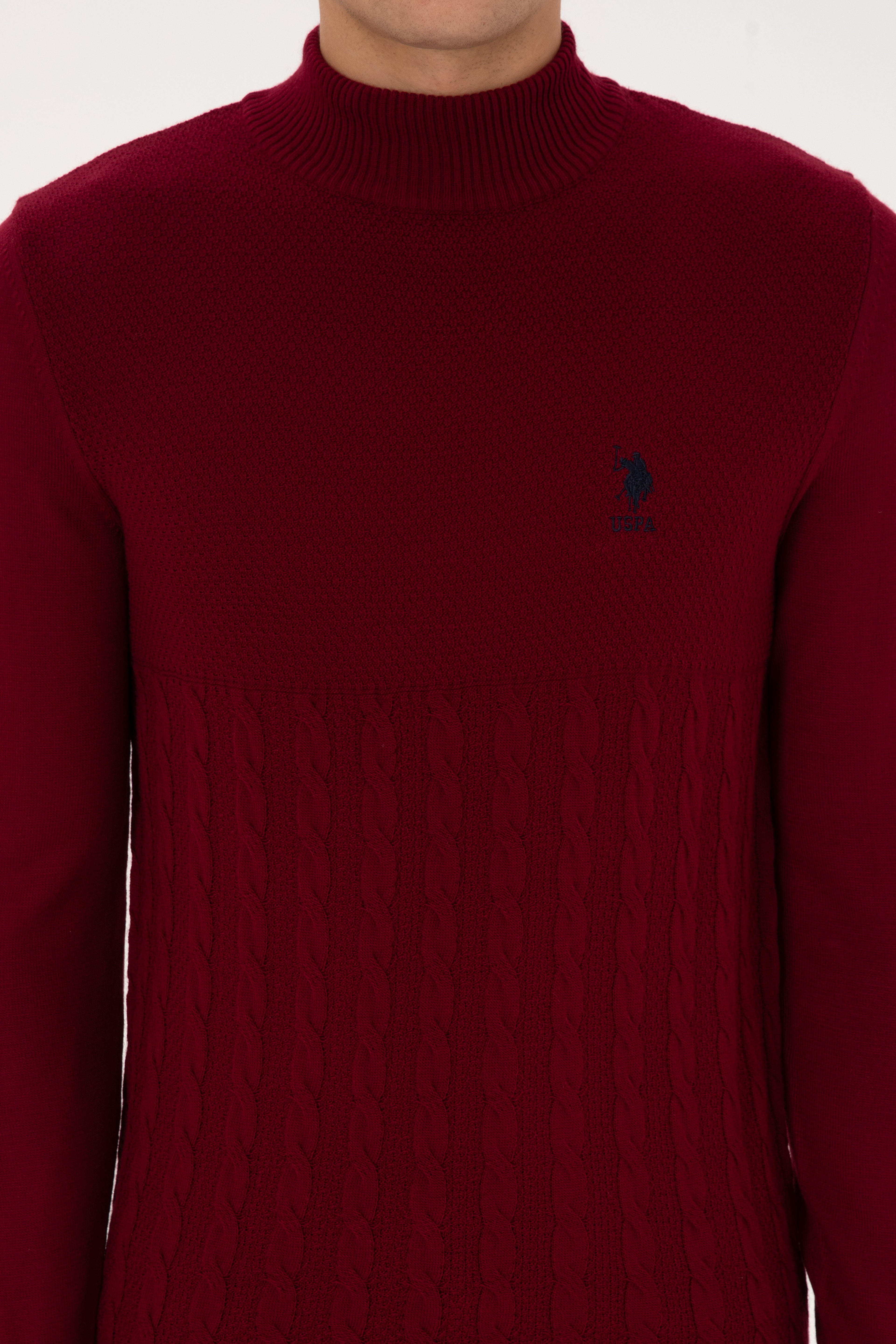 Erkek Slim Fit Yarım Balıkçı Yaka Bordo Kazak - Image 6