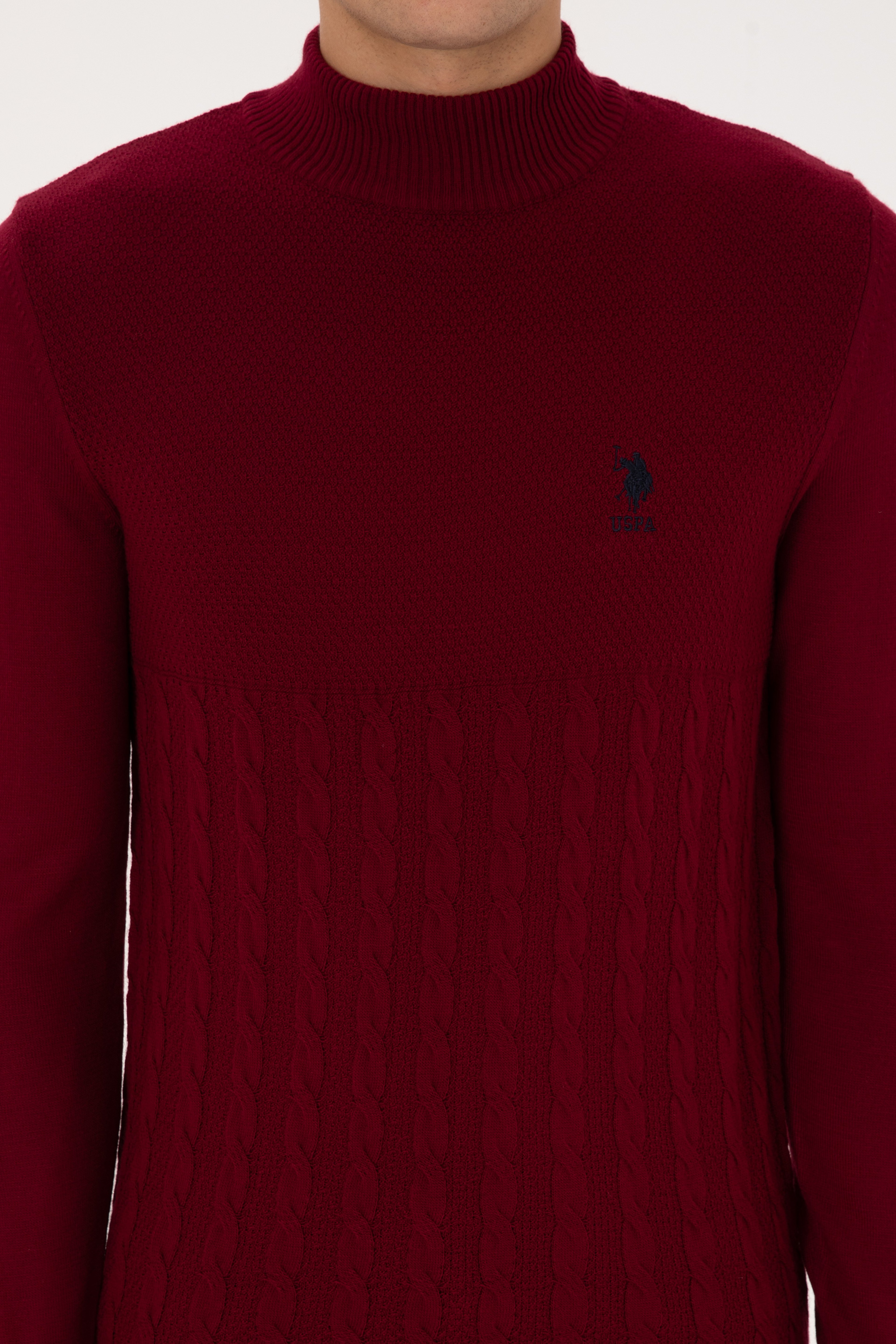 Erkek Slim Fit Yarım Balıkçı Yaka Bordo Kazak