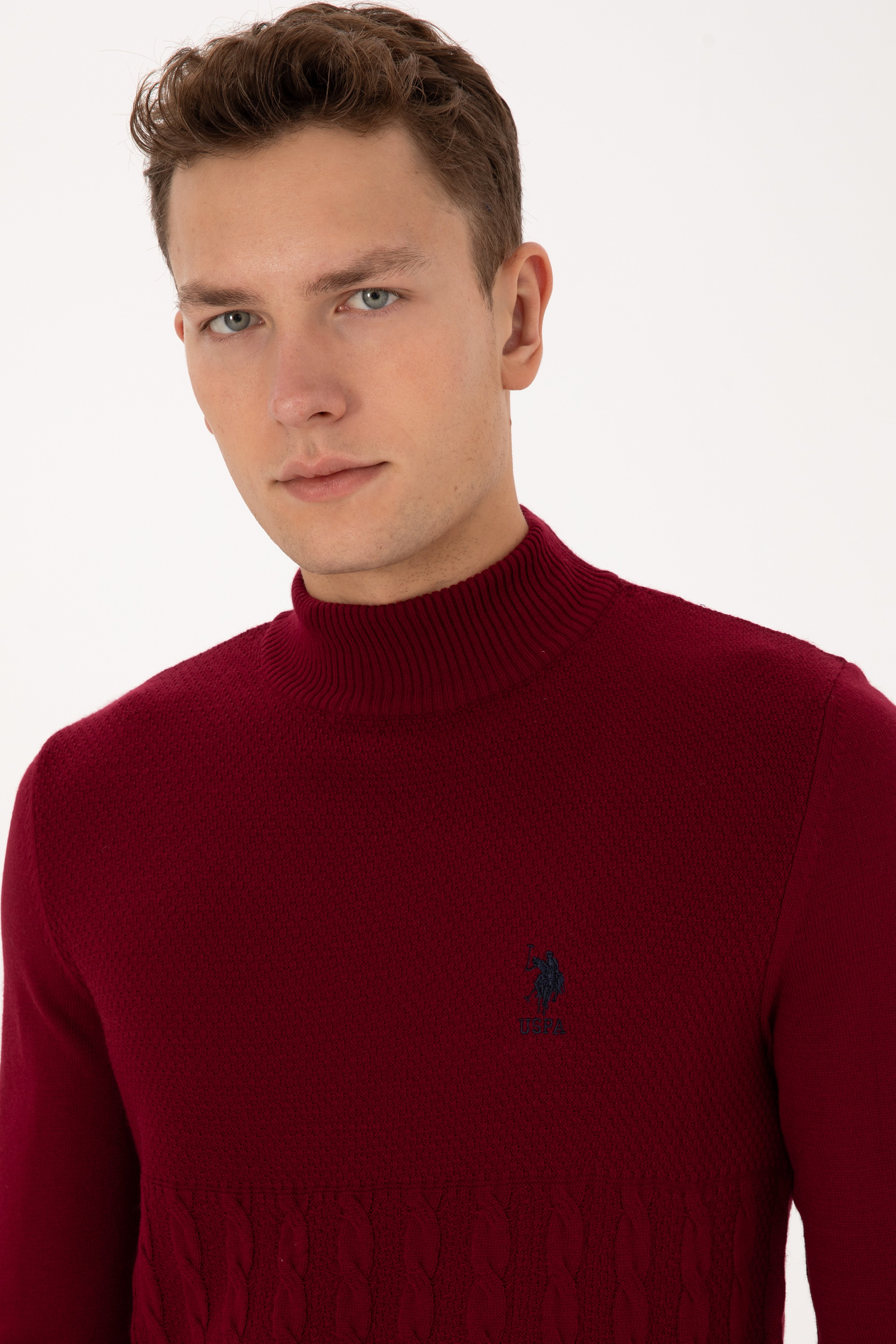Erkek Slim Fit Yarım Balıkçı Yaka Bordo Kazak - Image 2
