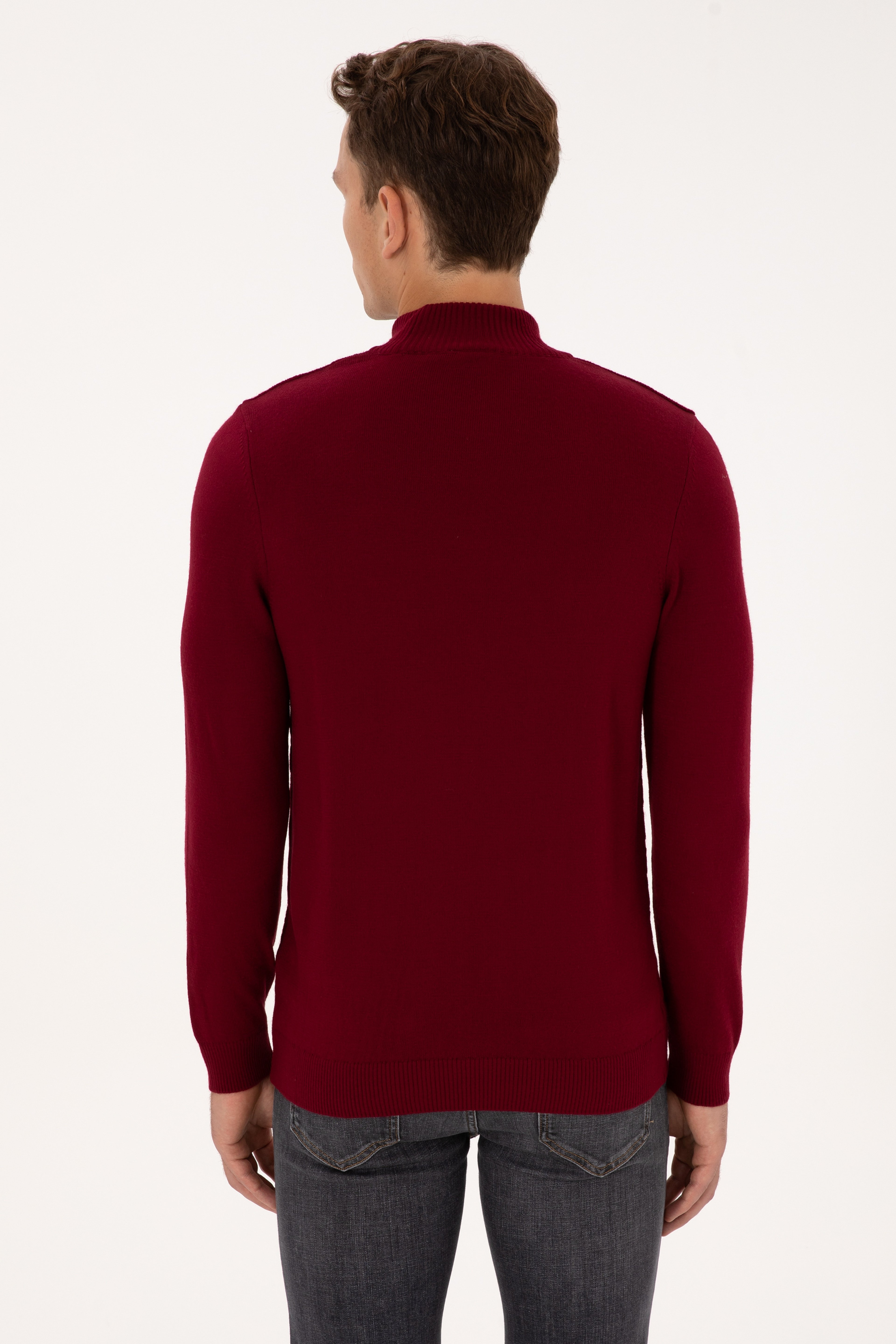 Erkek Slim Fit Yarım Balıkçı Yaka Bordo Kazak