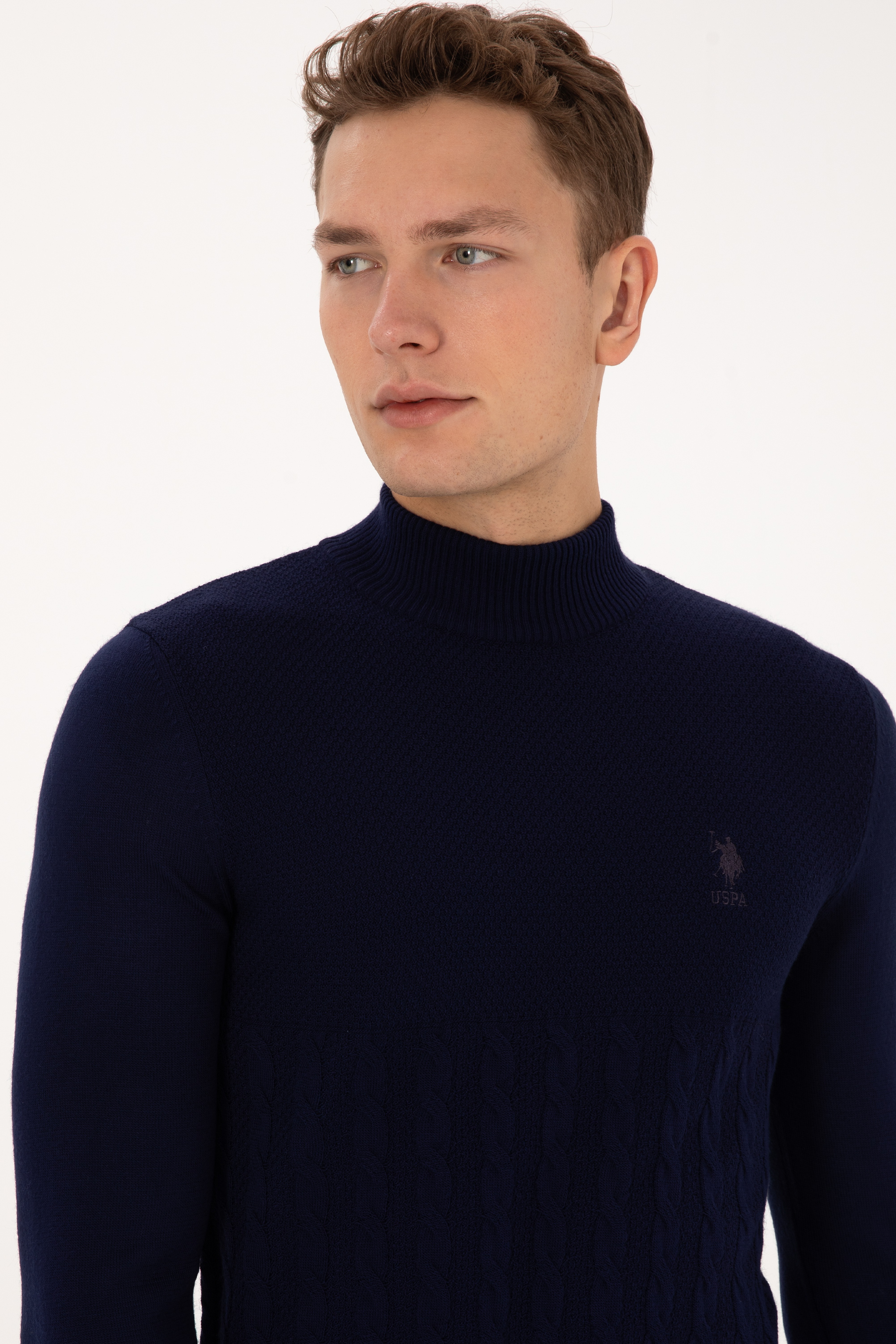 Erkek Slim Fit Yarım Balıkçı Yaka Lacivert Kazak