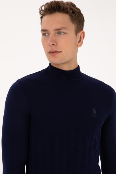 Erkek Slim Fit Yarım Balıkçı Yaka Lacivert Kazak