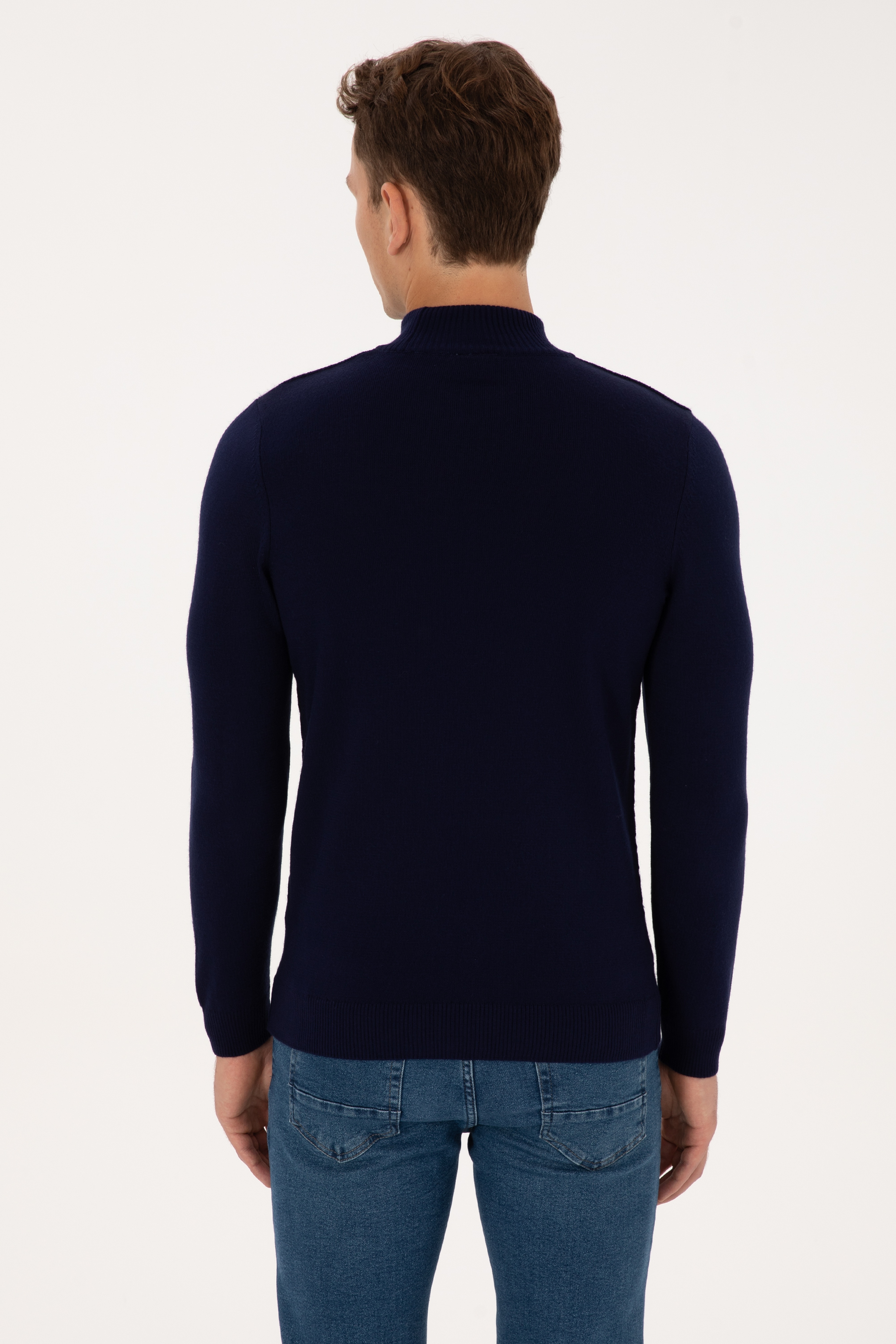 Erkek Slim Fit Yarım Balıkçı Yaka Lacivert Kazak